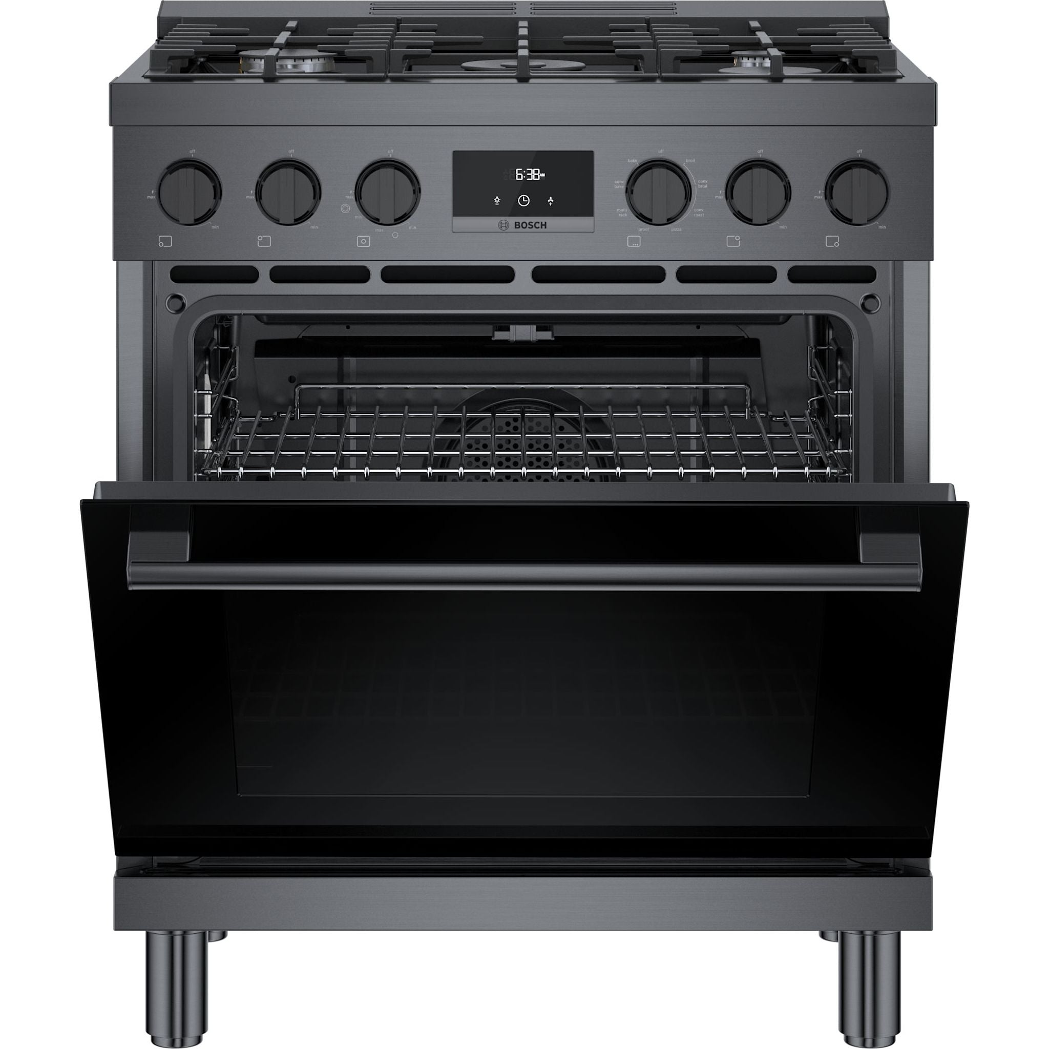 Bosch HDS8045C 30 Inch Dual Fuel Range - Black Stainless Steel Professional Gas & Electric Oven for Home Kitchen Cooking & Baking