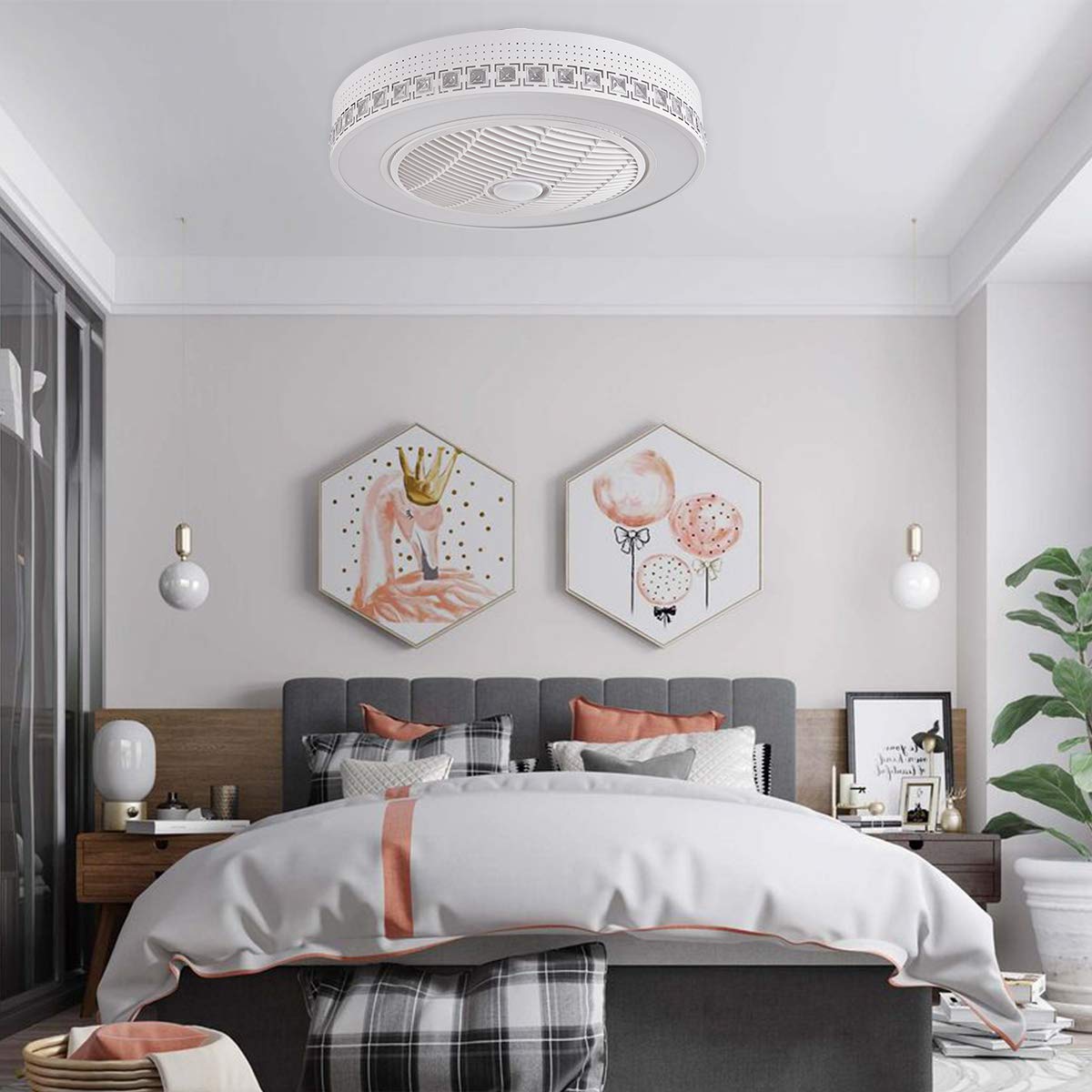 TFCFL 22-Inch Bladeless Ceiling Fan with Remote - Modern Flush Mount Low Profile Design, 3 Speed Settings & RGB Color Changing LED Lights - Perfect for Bedroom, Living Room, and Office Spaces
