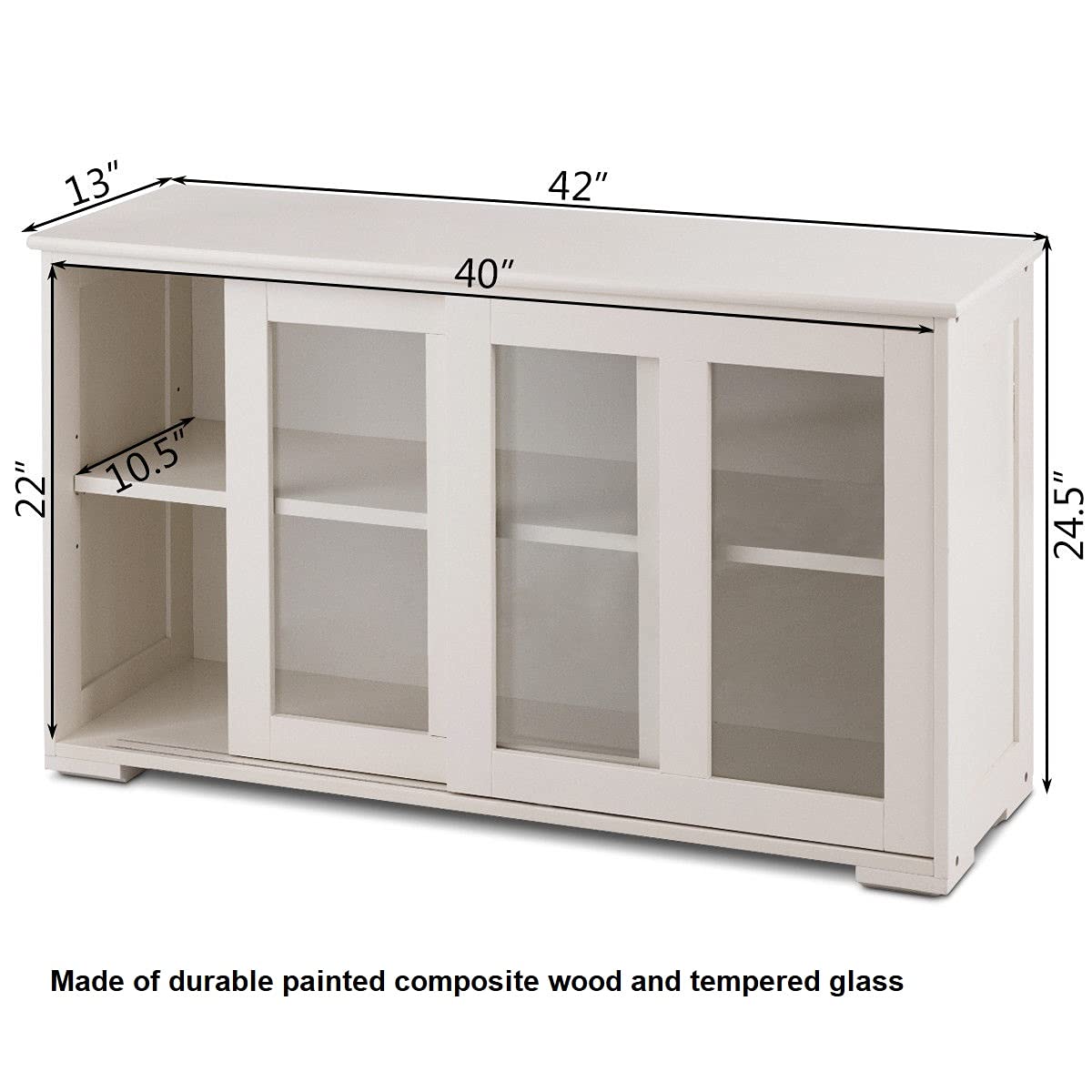 Modern Glass Door Storage Cabinet - 2-Tier Sideboard Buffet Cupboard for Kitchen, Pantry, Dining Room & Office - Spacious Shelving with Sliding Doors - Perfect for Home, Restaurant & Commercial Use - Organize Dishes, Cookware & Supplies