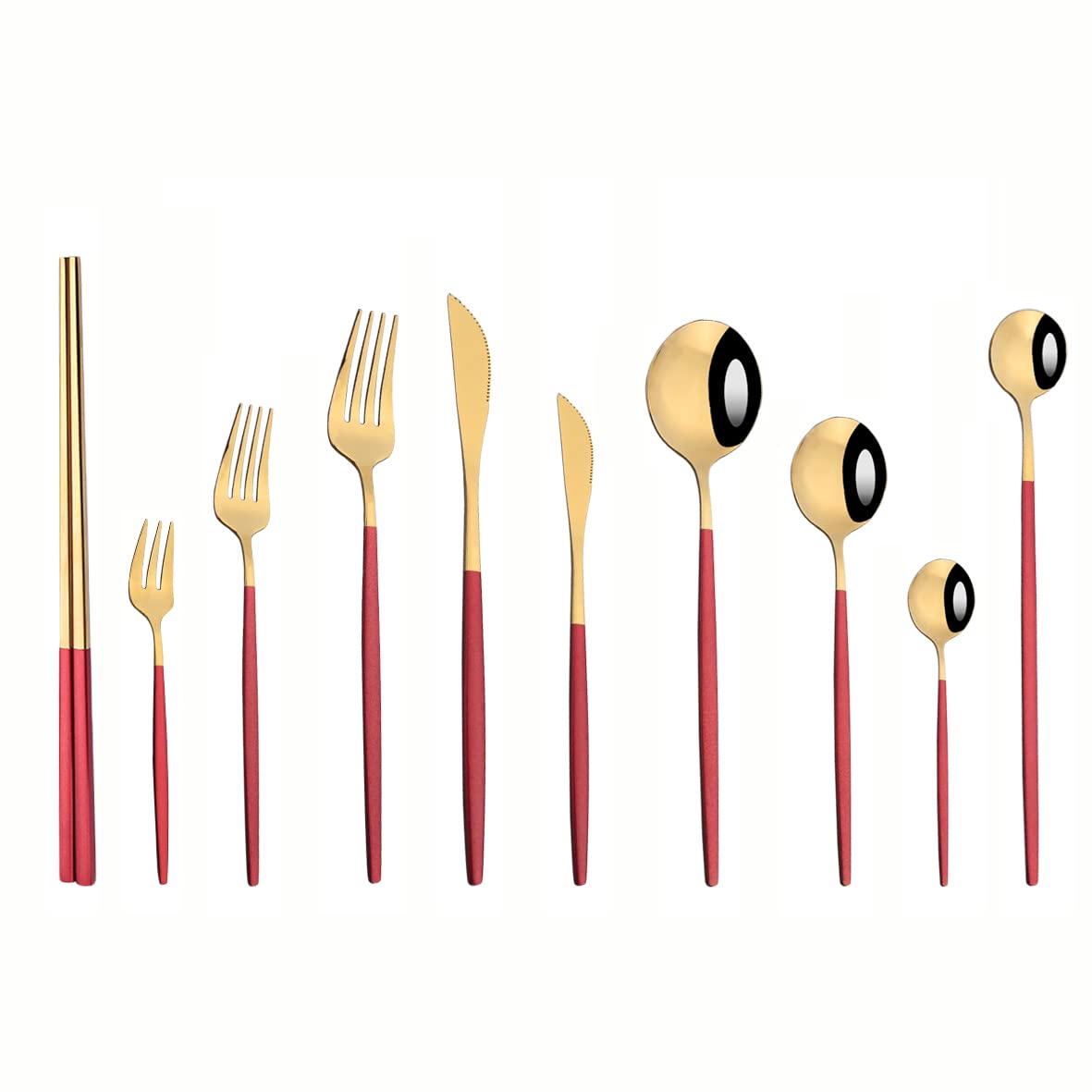 Premium 18/10 Stainless Steel Flatware Set - 6 Piece Mirror Finish Red Gold Dessert & Steak Knives (7.87