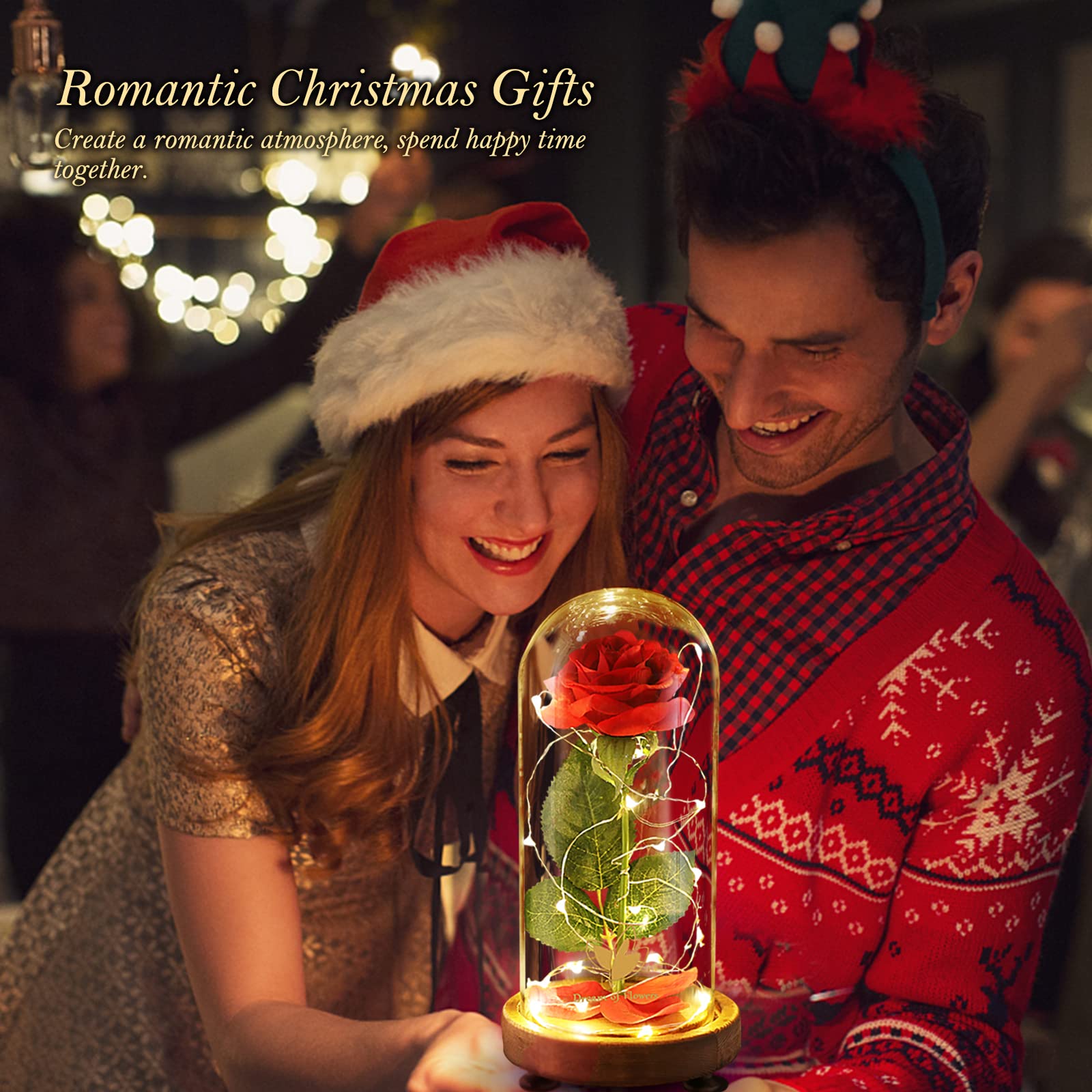 Beauty and The Beast Rose Gift Set - Red Silk Rose with Warm LED Lights, Forever Lasting Romantic Valentine's Day, Anniversary & Birthday Gift for Her - Perfect for Home Decor, Wedding Centerpiece, and Special Occasion Presents