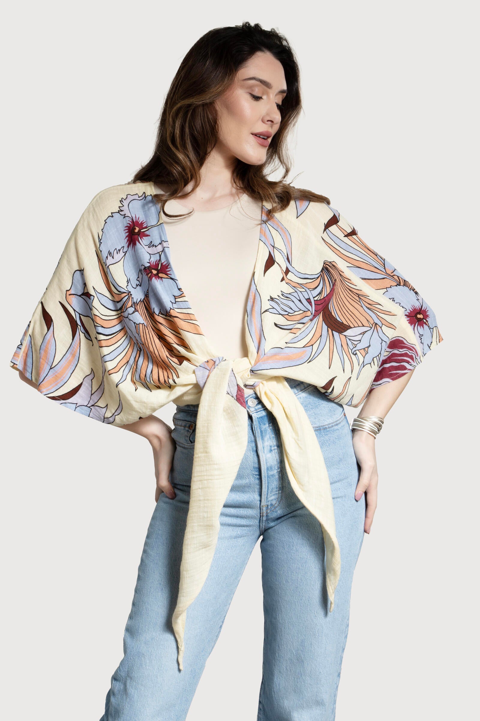 Wildflower Tie Front Kimono - Floral Printed Lightweight Cover Up for Women - Perfect for Beach, Pool, and Summer Outfits