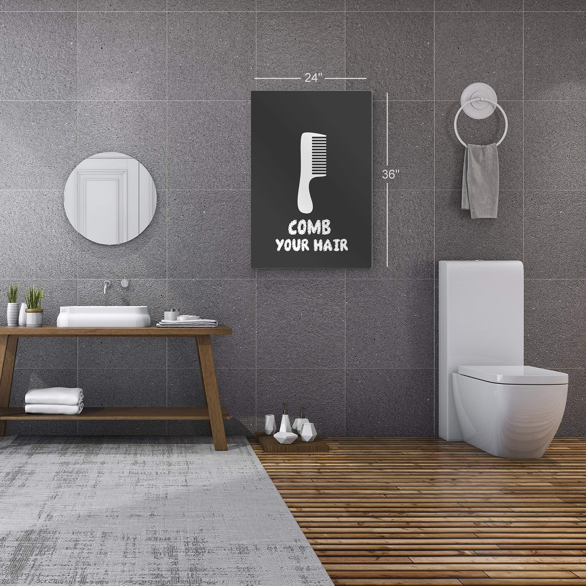 Funny Bathroom Wall Art - Smile Art Design 'Comb Your Hair' Quote Metal Print | Kids Bathroom Decor, Nursery Wall Sign, Ready to Hang Home Decoration (36x24 inches) | Perfect for Bathrooms, Bedrooms & Playrooms | Made in USA