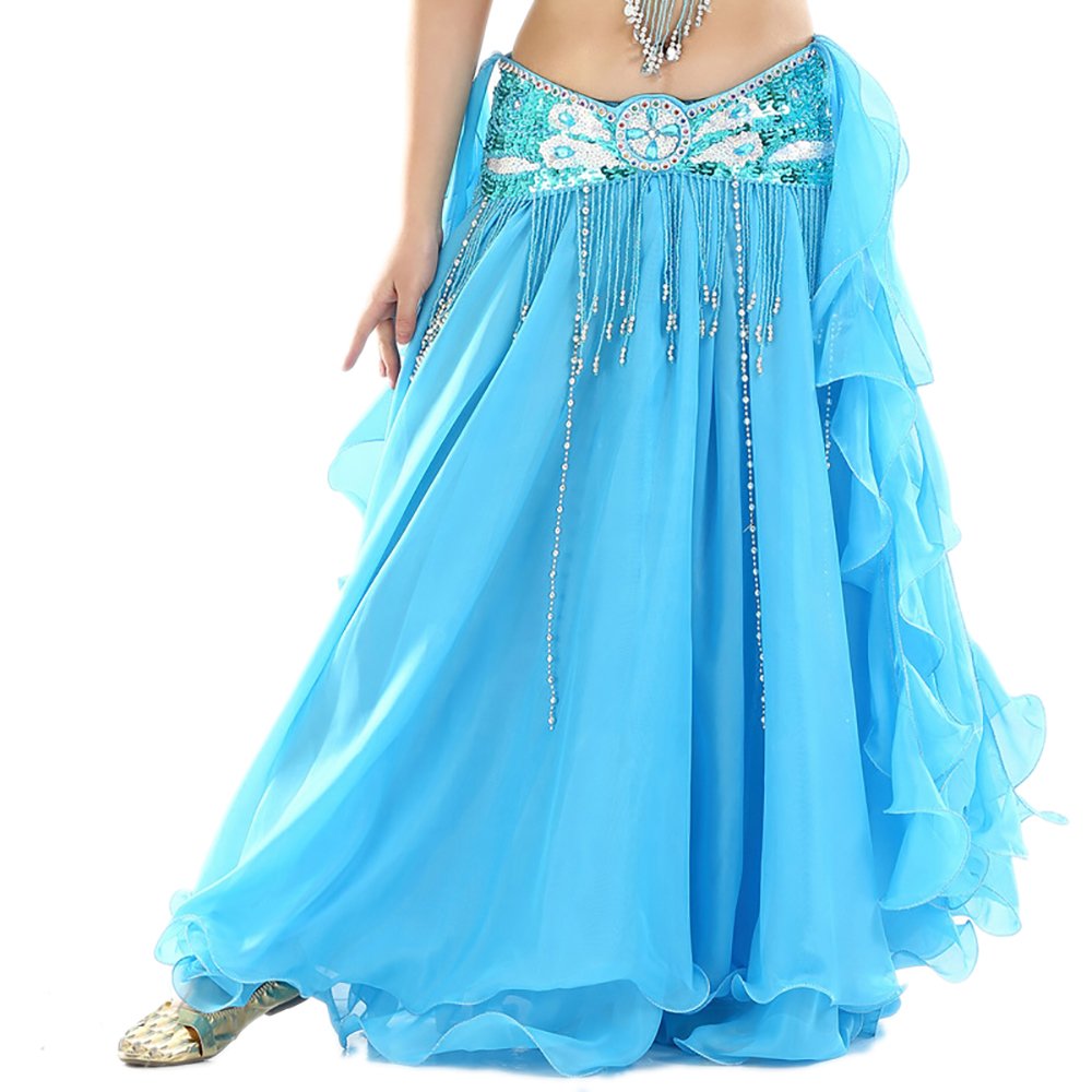 Elegant White Chiffon Long Belly Dance Skirt with Slits - Boho Gypsy Belly Dance Costume for Bollywood Performances & Festival Wear