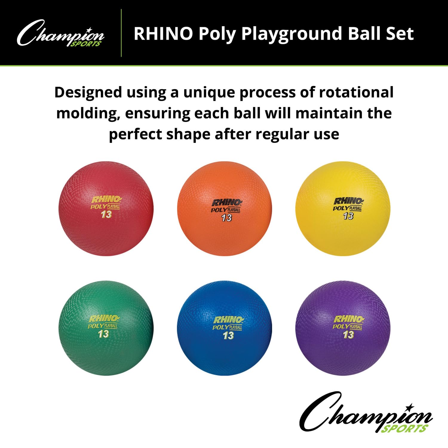Champion Sports Poly Playground Ball Set - 3 Pack Durable Rubber Balls for Kids, School PE Class, Recess & Outdoor Games - Perfect for Dodgeball, Kickball & Playground Activities