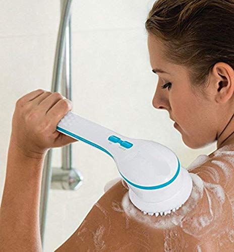 5-in-1 Electric Bath Massage Shower Brush - Waterproof Body Scrubber with Long Handle for Exfoliation & Skin Care | Perfect for Spa, Back Cleaning & Relaxation (White)