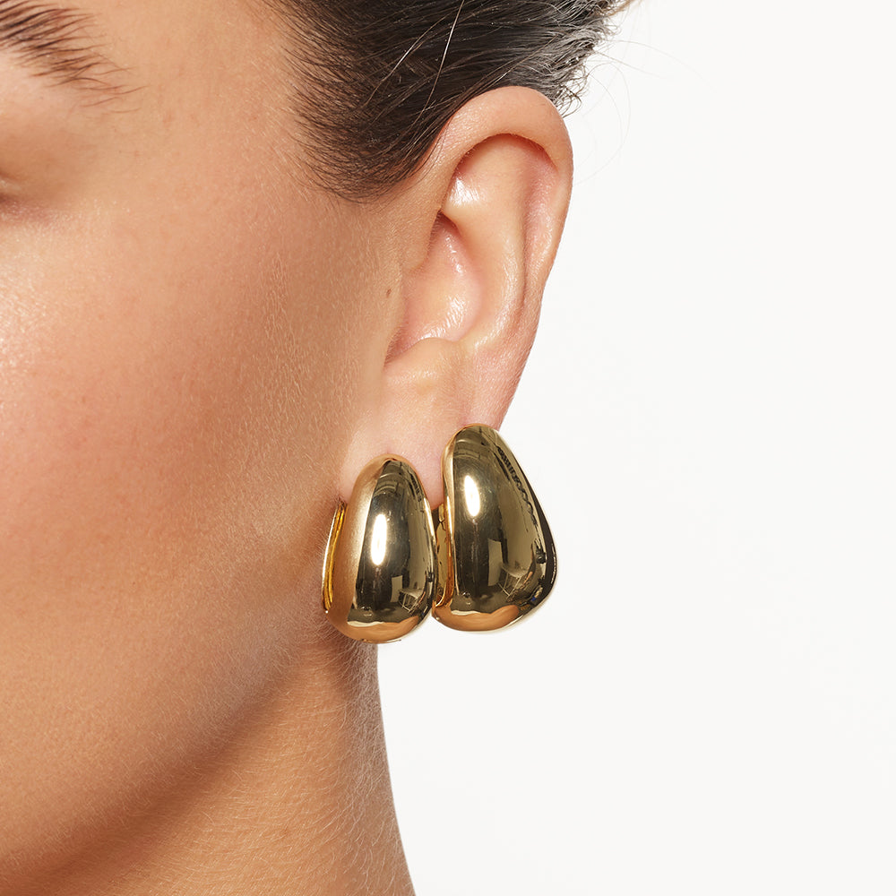 Gold Drop Dome Hoop Earrings - Elegant Dangle Earrings for Women, Perfect for Parties, Weddings & Everyday Wear