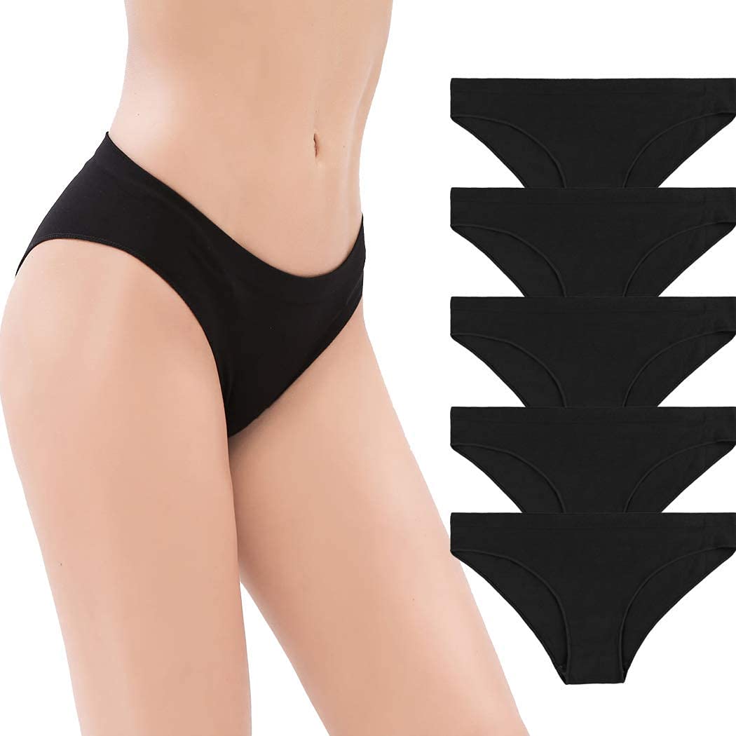 R RUXIA Women's Seamless Hipster Panties - Low Rise Cheekini Bikini Underwear - Soft Stretch Comfort - 5 Pack Multi Colors - Perfect for Everyday Wear, Yoga & Lounge