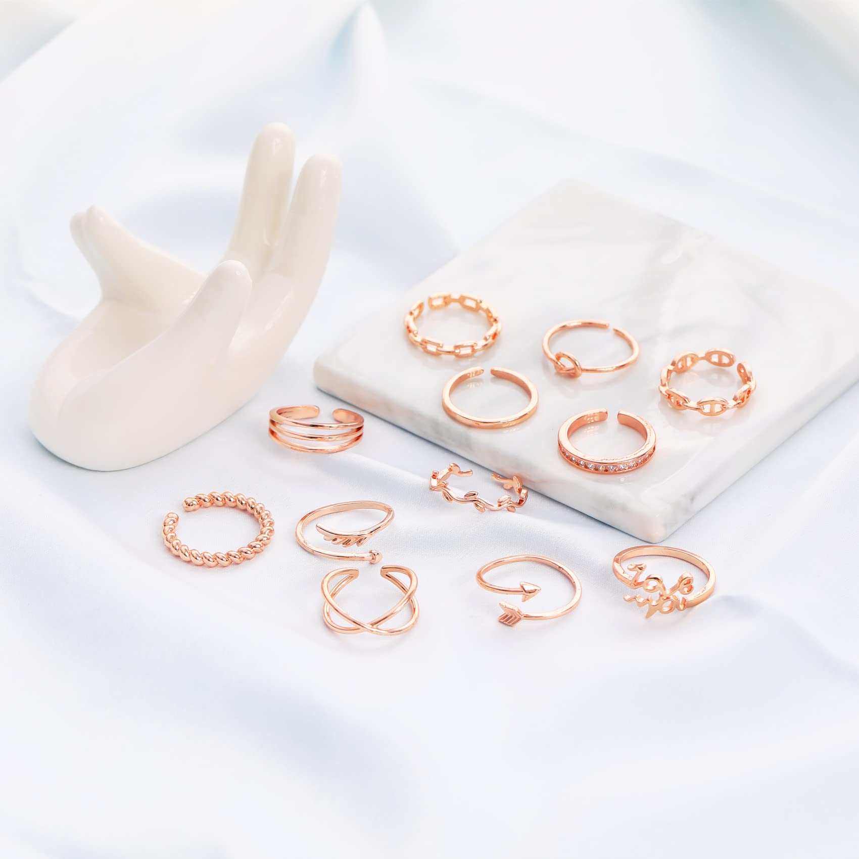 12PCS Adjustable Rings for Women - Silver Arrow Knot Wave Star Moon Open Stackable Thumb Joint Finger Rings Set | Trendy Teen Jewelry for Everyday Wear, Parties & Gifts