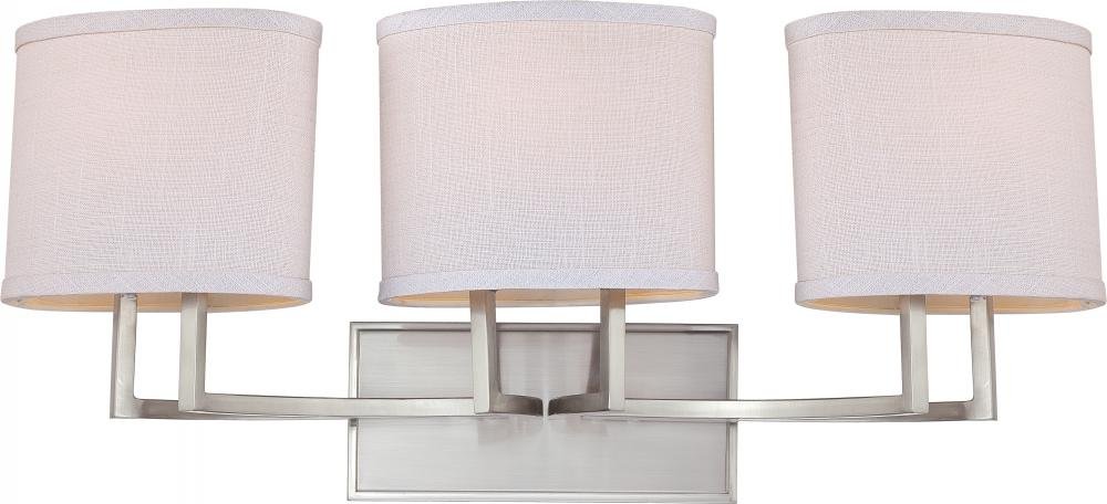 NUVO 60/4753 Brushed Nickel 3-Light Bathroom Vanity Light Fixture - Perfect for Bathroom, Powder Room & Dressing Area Lighting