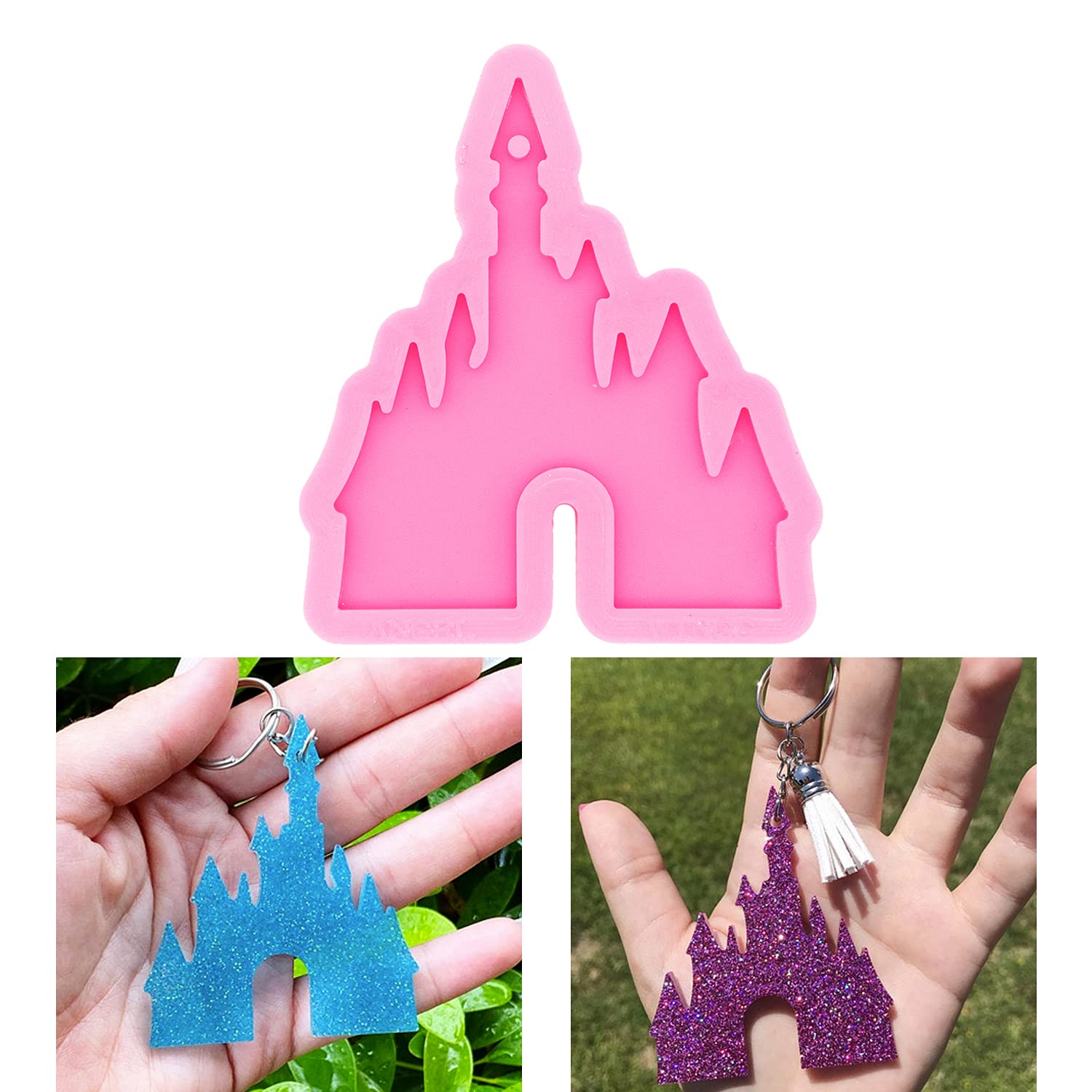 Castle Shape Shiny Glossy Silicone Molds for DIY Keychain Necklace Pendant Jewelry Making - Halloween Theme Epoxy Resin Craft Keychain Mold for Polymer Clay & Resin Art - Perfect for Halloween Decorations, DIY Gifts, and Handmade Jewelry Projects