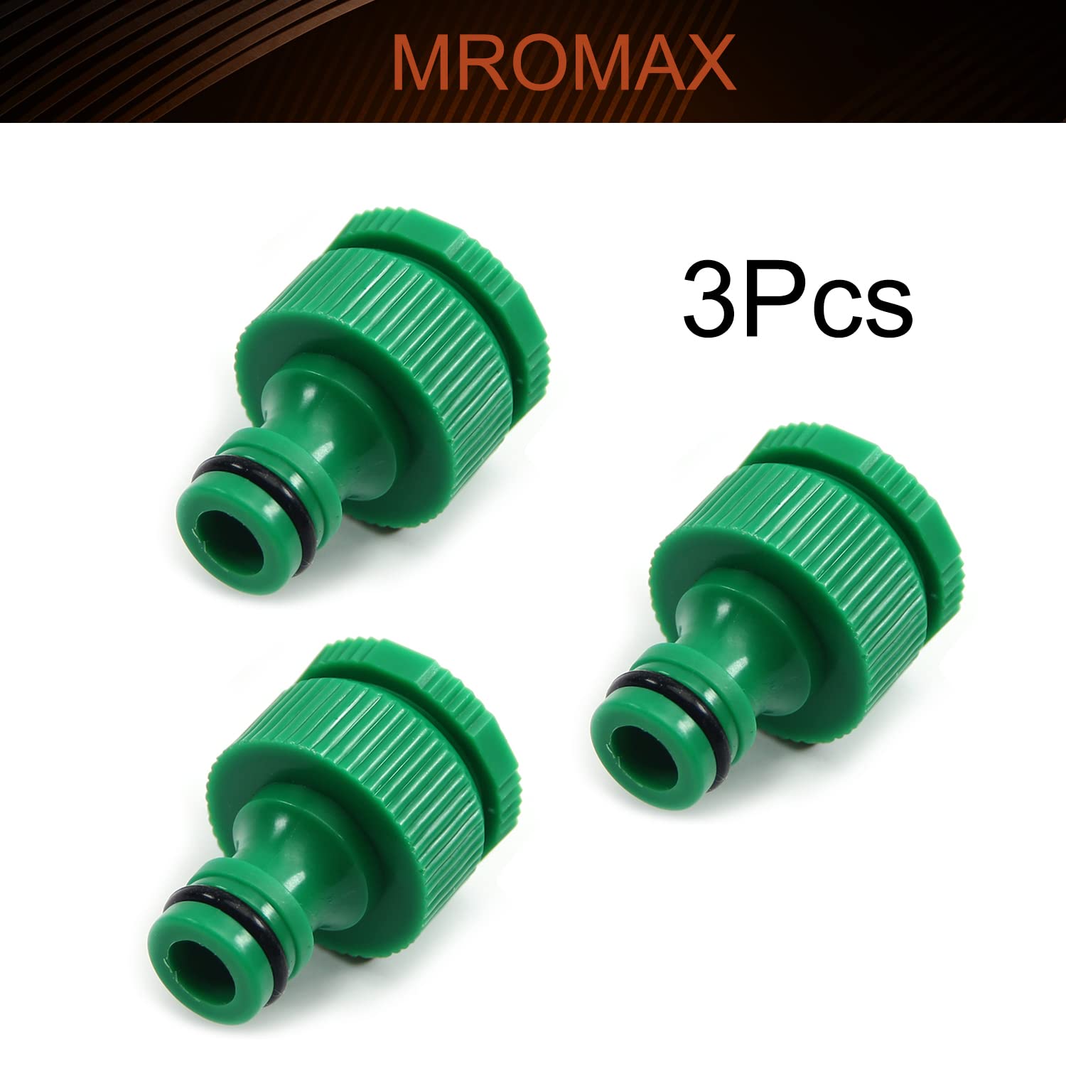 MroMax 3Pcs Quick Connect Hose Adapter - G1/2 & G3/4 Threaded Tap Connector for Garden Irrigation System, Faucet Nozzle - Perfect for Watering Plants, Lawn Care & Outdoor Cleaning