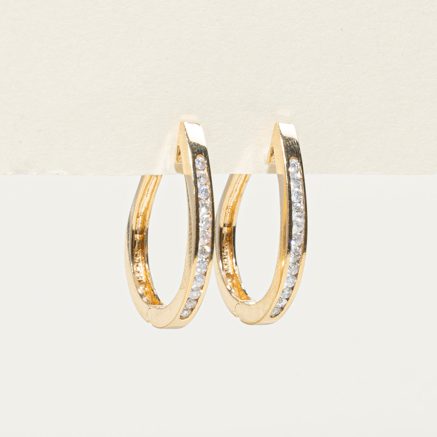 14K Gold Channel Set Diamond Hoop Earrings - 0.44ctw Round Cut Sparkling Studs | Elegant Everyday Jewelry for Women, Perfect for Work, Date Night & Special Occasions