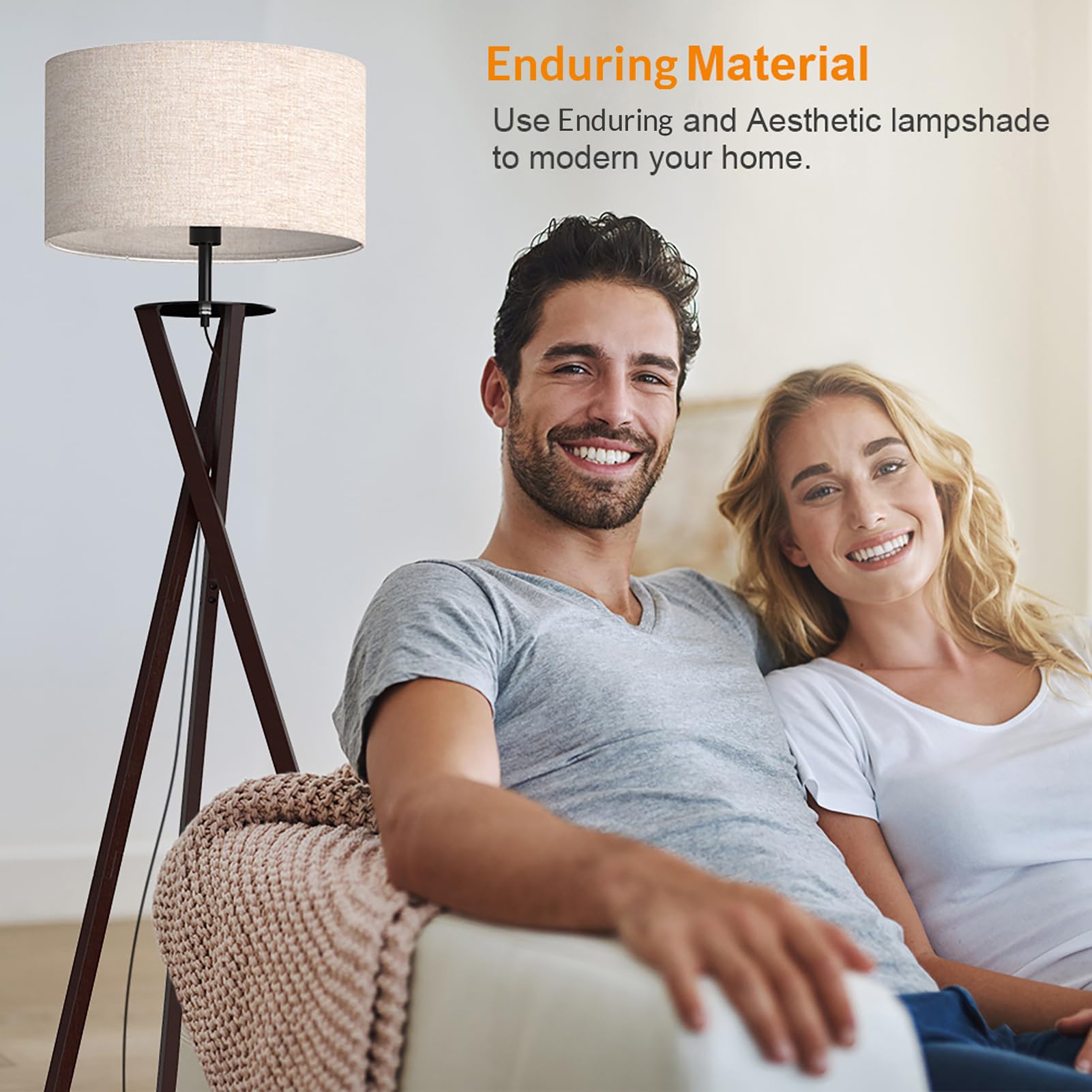 LEPOWER Mid Century Wood Tripod Floor Lamp with Flaxen Shade & E26 Base - Modern Standing Light for Living Room, Bedroom, Office | Perfect for Reading Nook, Home Decor & Workspace Lighting