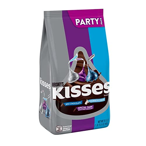 HERSHEY'S KISSES Assorted Chocolate Candy - Milk Chocolate, Dark Chocolate & Cookies & Creme - Individually Wrapped 31.5 oz Bag - Perfect for Parties, Gifts & Holiday Treats