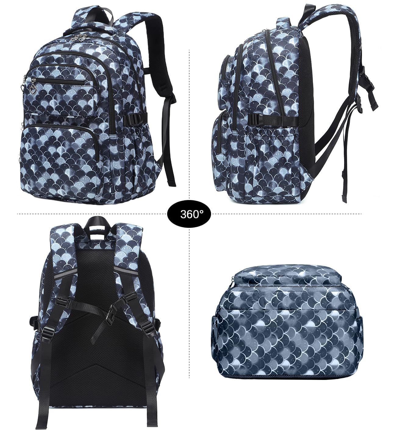 Joyfulife Mermaid Backpack for Girls - 3 in 1 School Backpack Set with Lunch Box, Cute Elementary Bookbag for Primary & Middle School Teens - Perfect for School, Travel & Daily Use