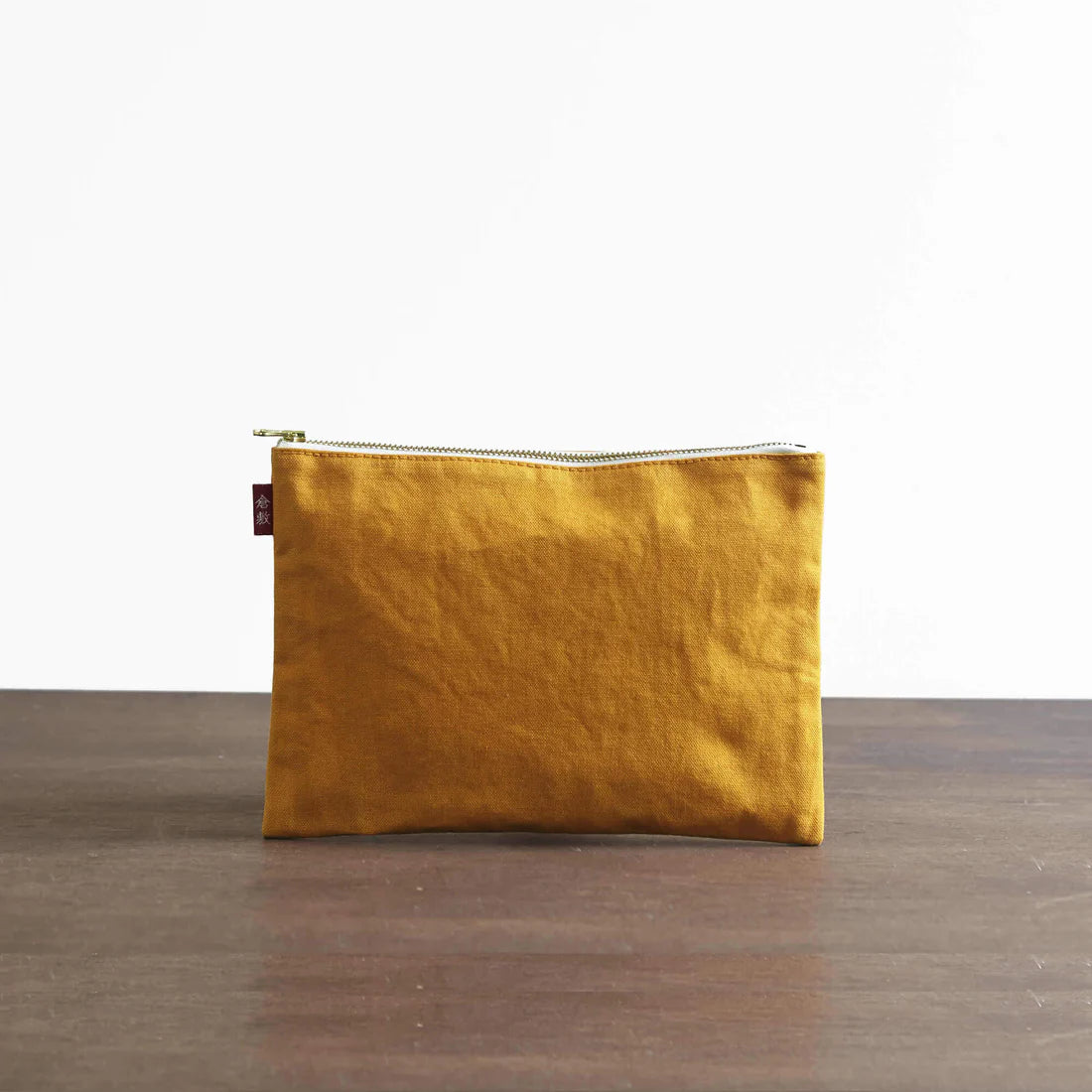 Kurashiki Hampu Canvas Flat Pouch L Size - Orange Japanese Style Zipper Pouch for Travel, Office & Daily Essentials | Durable Cotton Bag for Women & Men