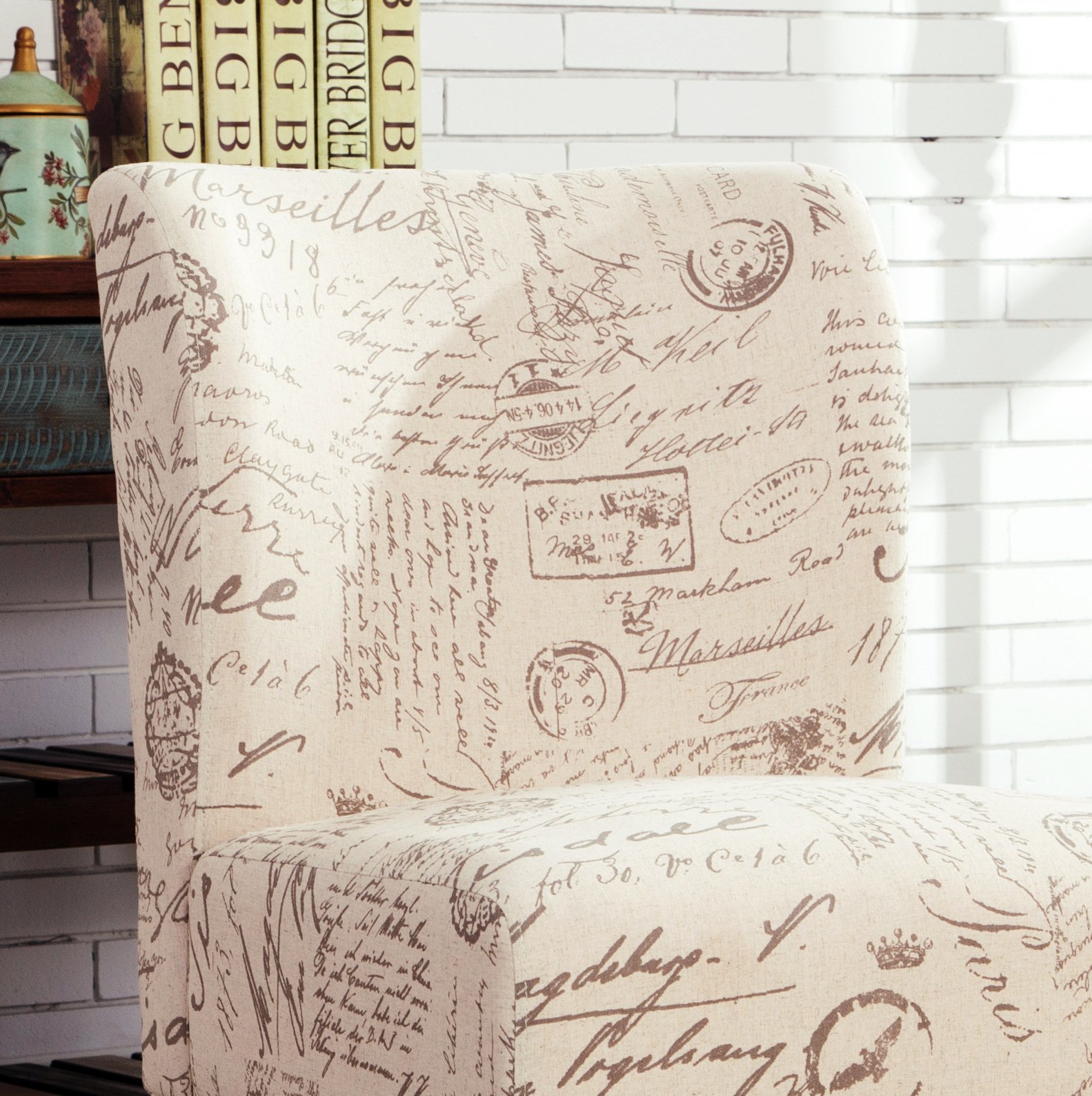 Roundhill Furniture Capa Print Fabric Armless Contemporary Accent Chair - Modern Armless Lounge Chair with Script Design for Living Room, Bedroom & Office Decor