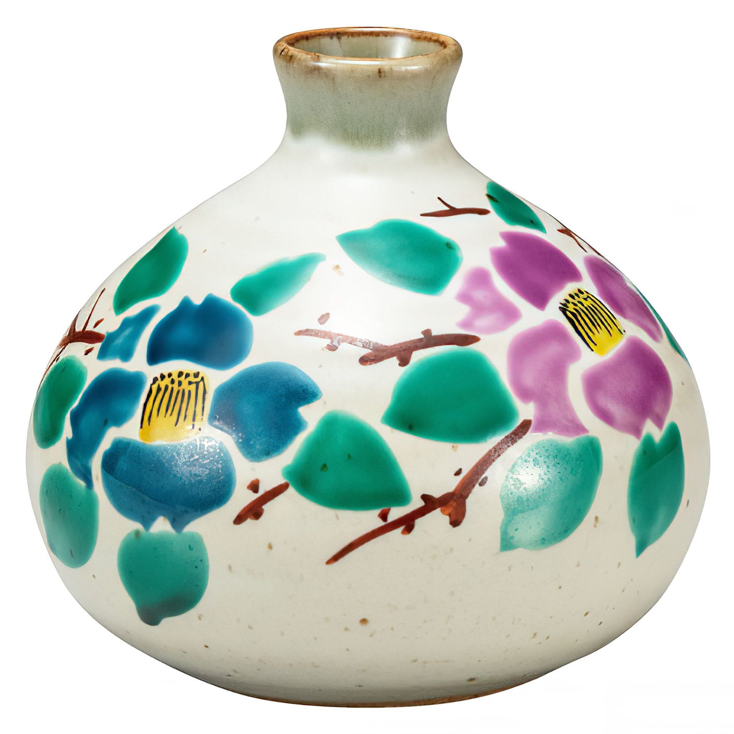 Authentic Japanese Kutani Ware Porcelain Vase - Handcrafted Single Flower Vase with Camellia Design | Perfect for Home Decor, Wedding Centerpieces & Japanese Tea Ceremony