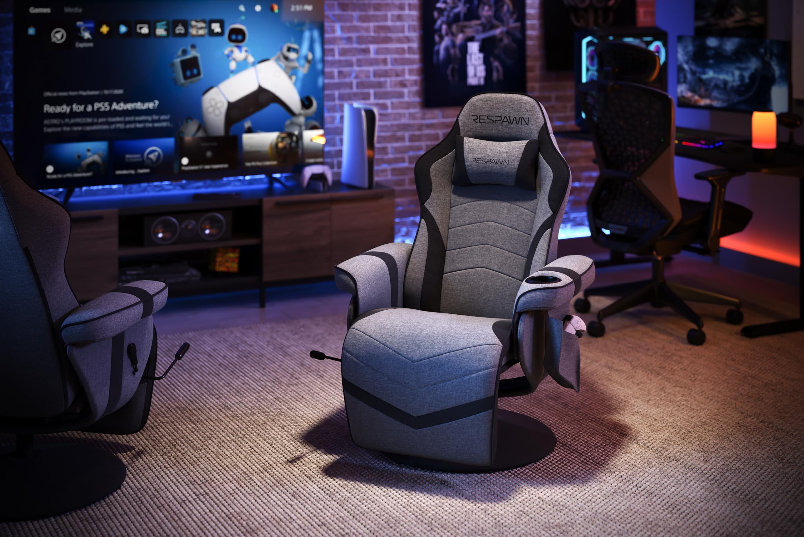 RESPAWN 900 Ergonomic Gaming Recliner Chair with Adjustable Leg Rest & Footrest - Gray Fabric Gaming Chair for PC, Console & Home Theater - Perfect for Gaming, Streaming & Relaxing