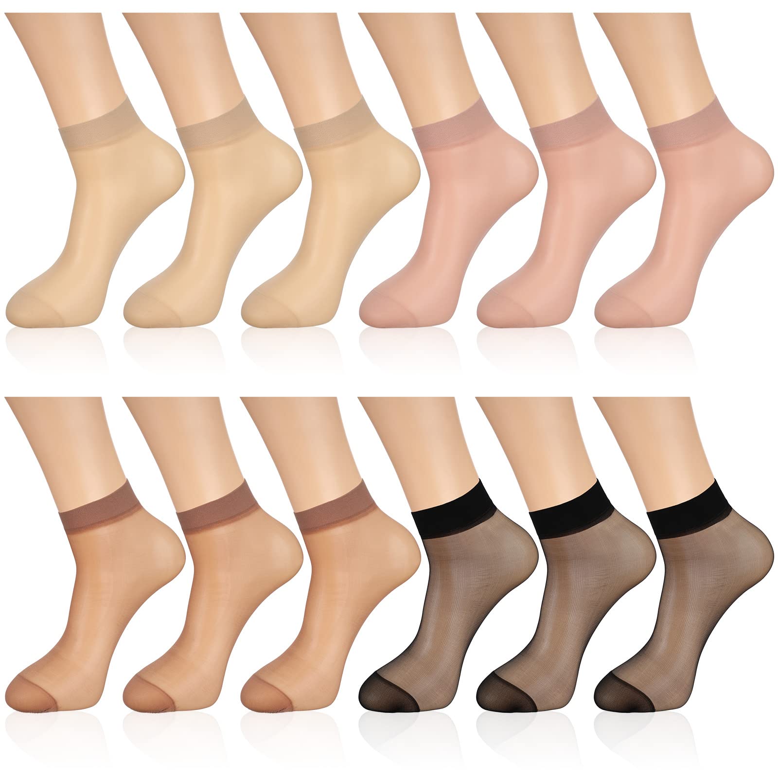 Geyoga 12 Pairs Women's Sheer Ankle Socks - Thin Nylon Transparent No Show Socks for Dress, Casual & Work - Breathable Comfort for Everyday Wear