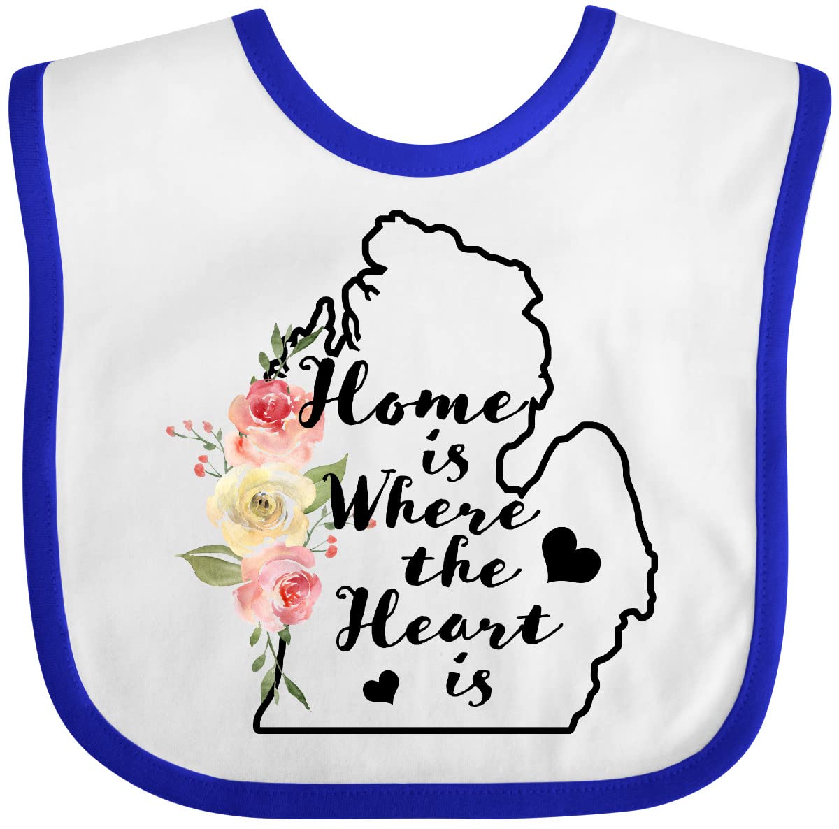 Inktastic Michigan Home Is Where the Heart Is Watercolor Floral Baby Bib - Soft Cotton Drool Bib for Newborns & Infants, Perfect for Feeding Time, Playtime & Photo Shoots