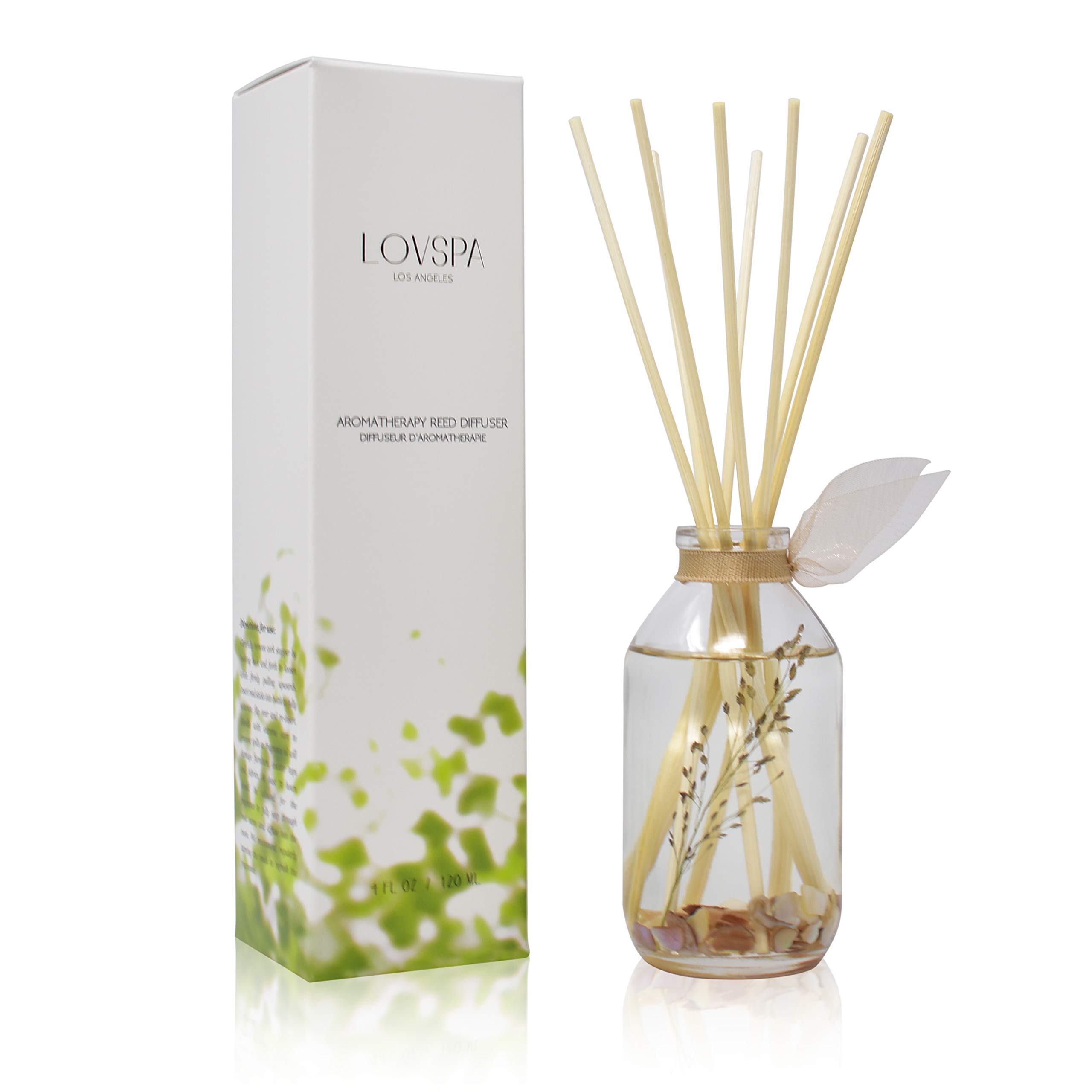 LOVSPA Beachwood Vetiver Reed Diffuser Set - Natural Essential Oil Aromatherapy Diffuser - Non-Toxic Home Fragrance - Made in USA - Perfect for Living Room, Bedroom & Office Relaxation