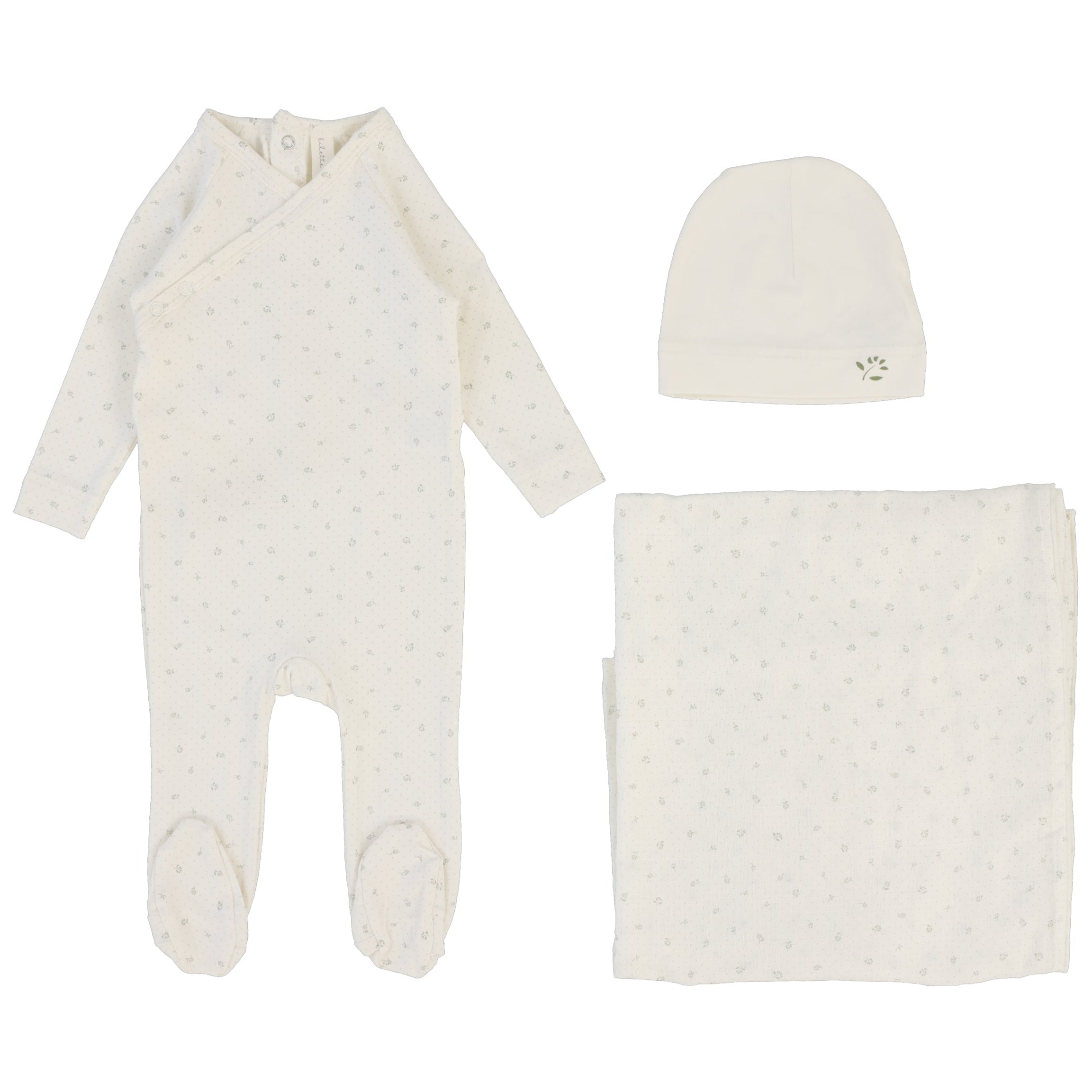 Lilette Baby Girls Cream Printed Wrapover Layette Set - Soft Cotton Newborn Outfit for Photos, Gifts & Special Occasions