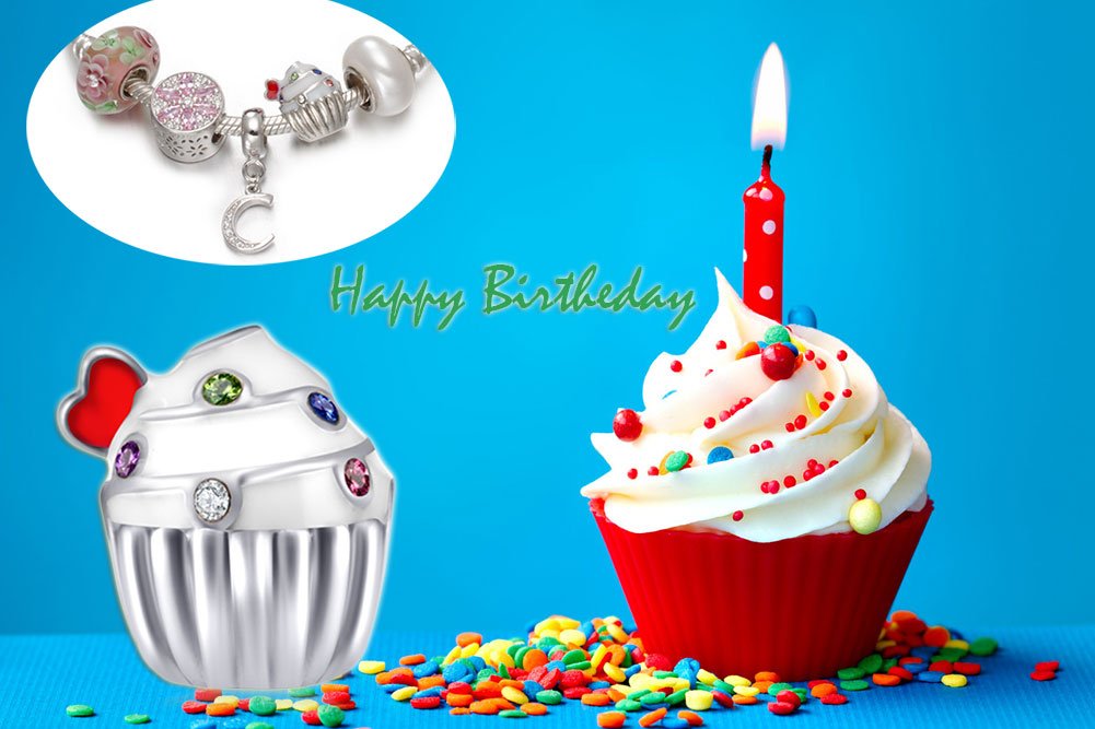 925 Sterling Silver Birthday Cake Charm with Birthstone - Elegant Gift for Women - Perfect for Bracelets, Necklaces & DIY Jewelry - Ideal for Birthdays, Anniversaries & Special Occasions