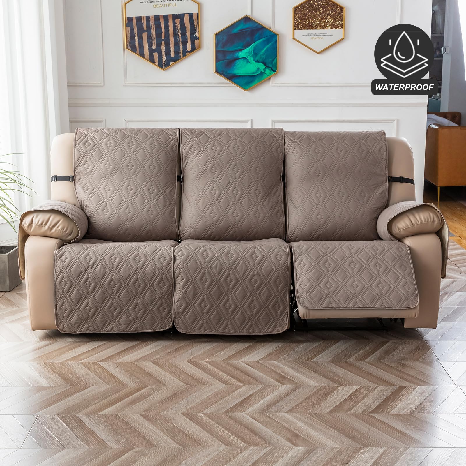 Genina Waterproof Reclining Couch Cover - Non-Slip Washable 3-Seater Sofa Protector for Pets, Kids & Furniture (Taupe) | Perfect for Living Room, Family Room & Pet-Friendly Homes