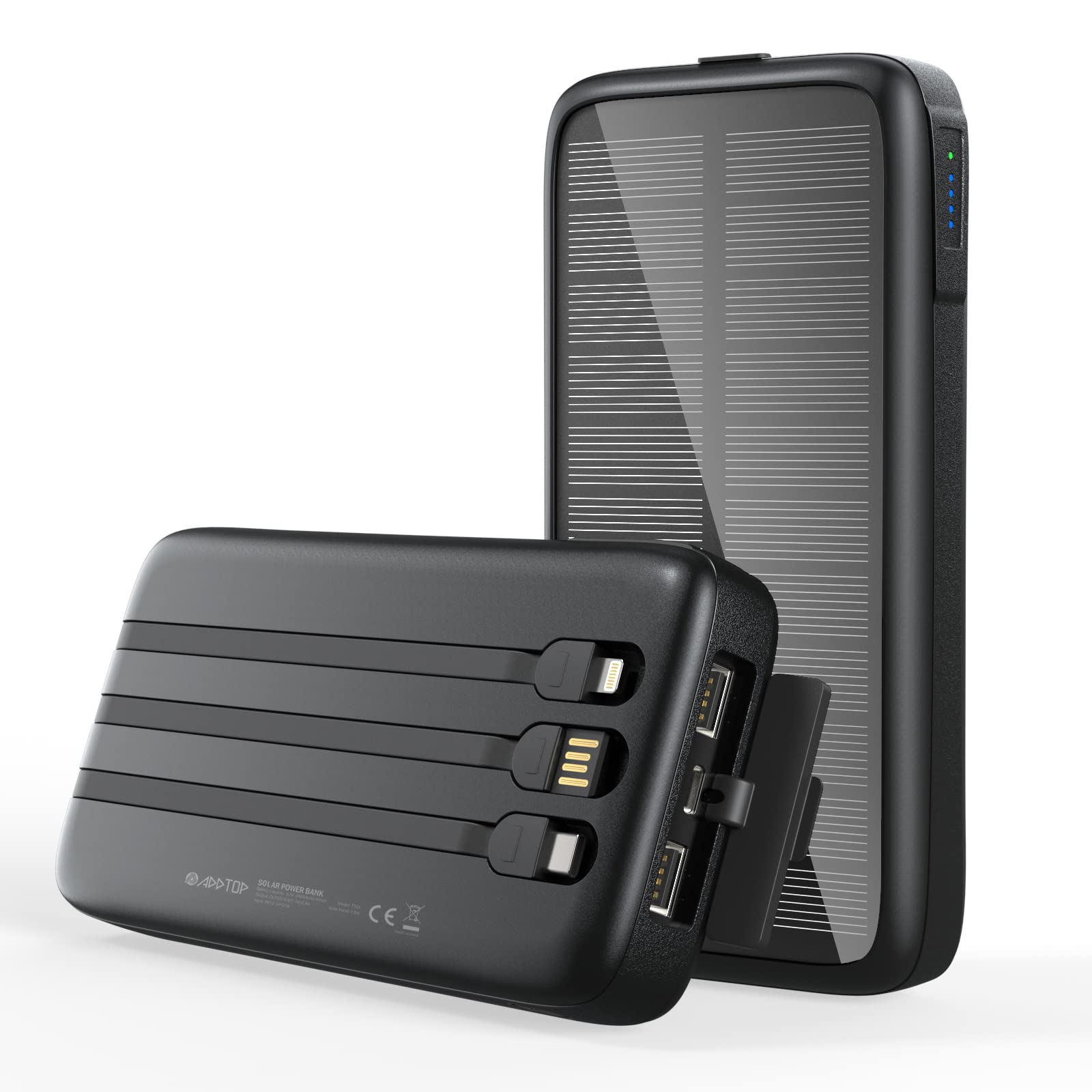 ADDTOP 26800mAh Solar Power Bank with USB-C | Portable Solar Charger with Built-in 3 Cables & 3 Outputs | External Battery Pack for iPhone, Samsung Galaxy | Perfect for Outdoor Camping, Hiking & Emergency Power Backup