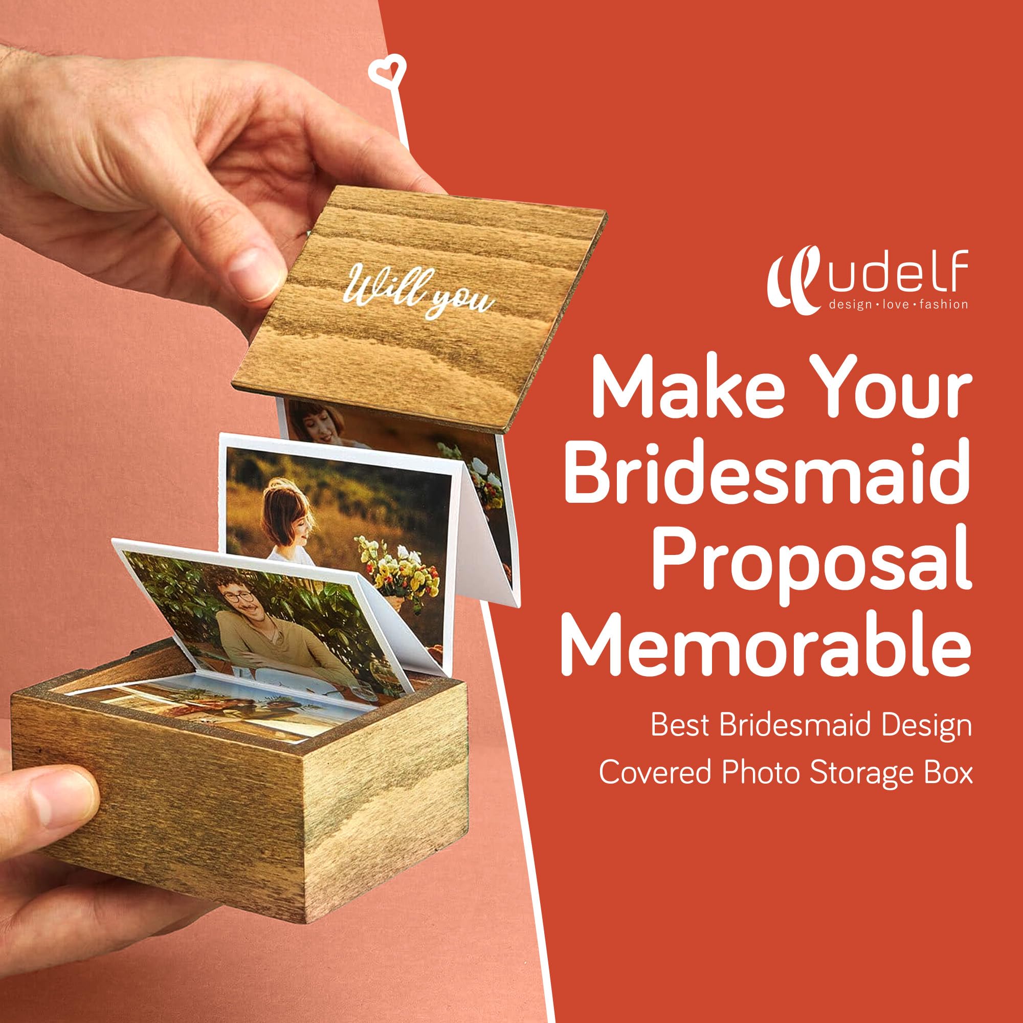 Personalized Wooden Photo Box Gift - Custom Accordion Pull Out Picture Album for Bridesmaid & Maid of Honor Proposal | Holds 14 (3