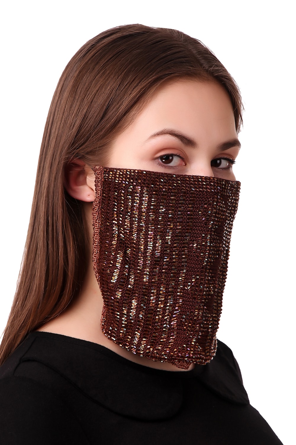Handmade Beaded Crochet Face Mask with Cut Veil Design - Stylish & Breathable for Parties, Weddings, and Special Occasions