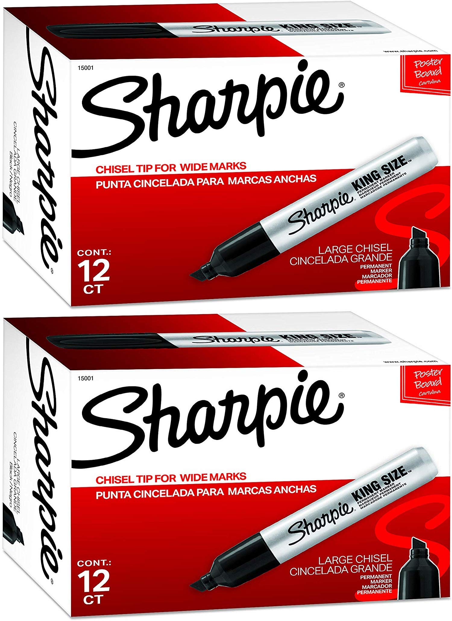 Sharpie King Size Chisel Tip Permanent Markers - 12 Count Box (2 Pack) for Office, School & Home Use - Bold Writing on Paper, Plastic, Metal & More