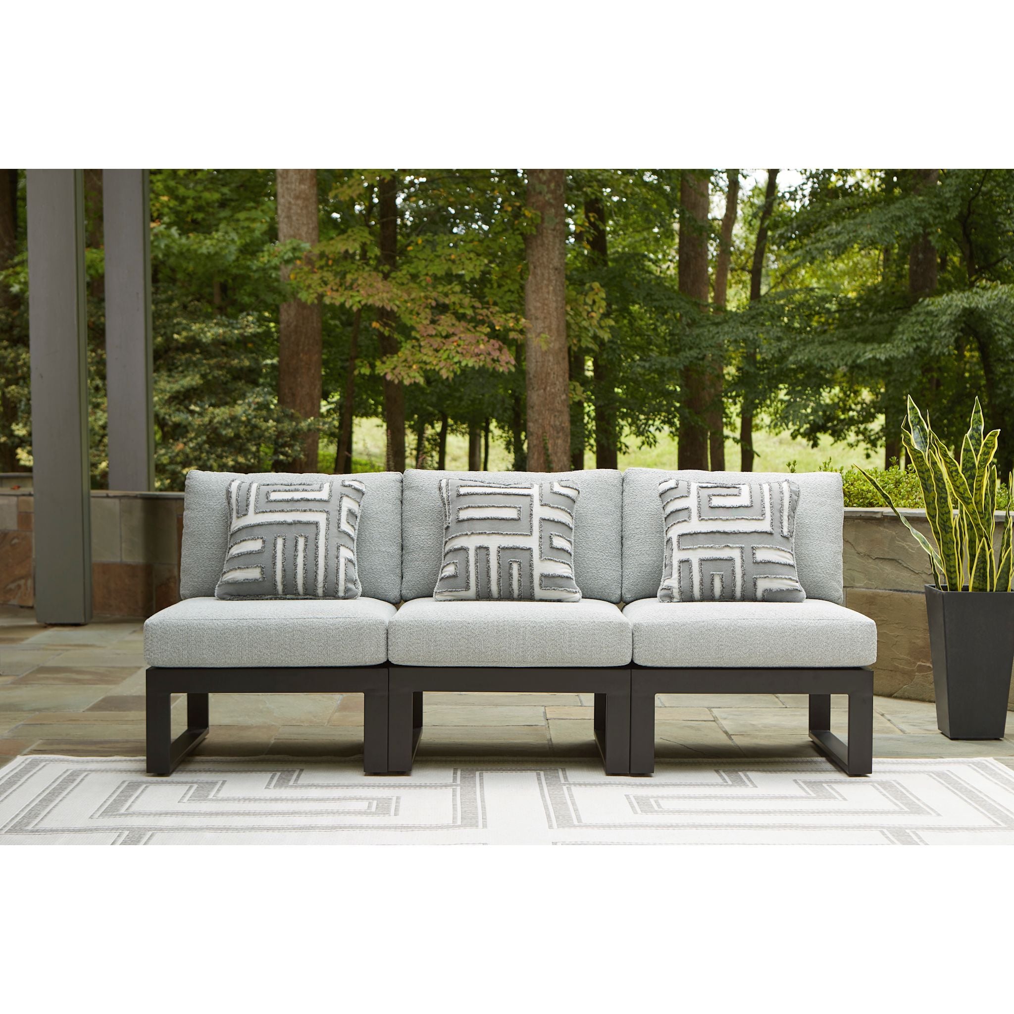 Beachloft 3-Piece Modular Outdoor Patio Furniture Set - Waterproof Wicker Sofa Sectional with Black/Gray Cushions for Backyard, Poolside & Garden Relaxation