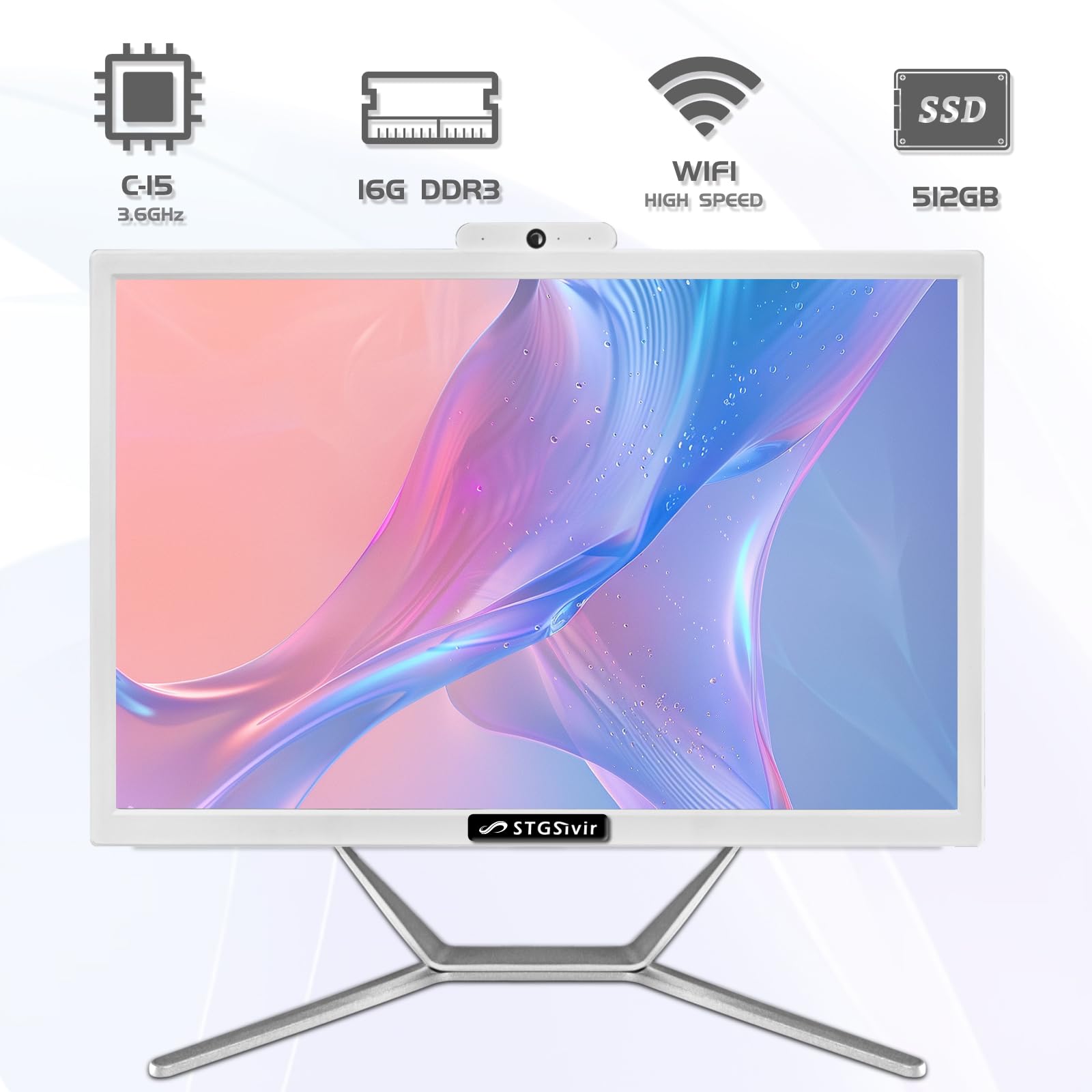 19-inch All-in-One Desktop Computer with Intel Core i5 (Up to 3.6GHz), 16GB RAM, 512GB SSD, WiFi 5, Bluetooth - Includes RGB Keyboard, Mouse, Mouse Pad & Webcam - Windows 10 Home - Perfect for Home Office, Gaming & Online Learning