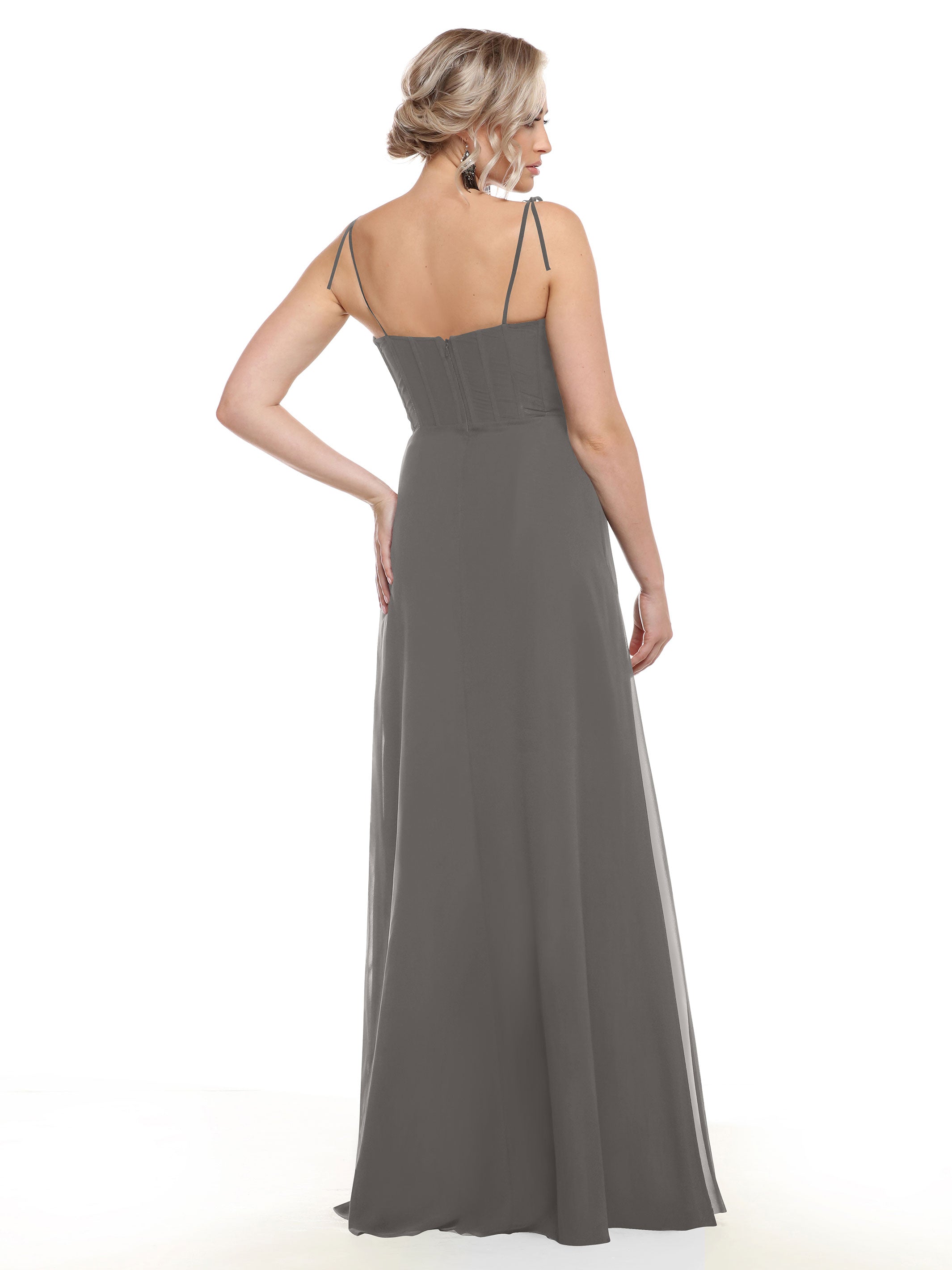 Elegant 80144 Chiffon A-Line Bridesmaid Dress with V-Neck & Spaghetti Straps - Perfect for Weddings, Formal Events & Special Occasions