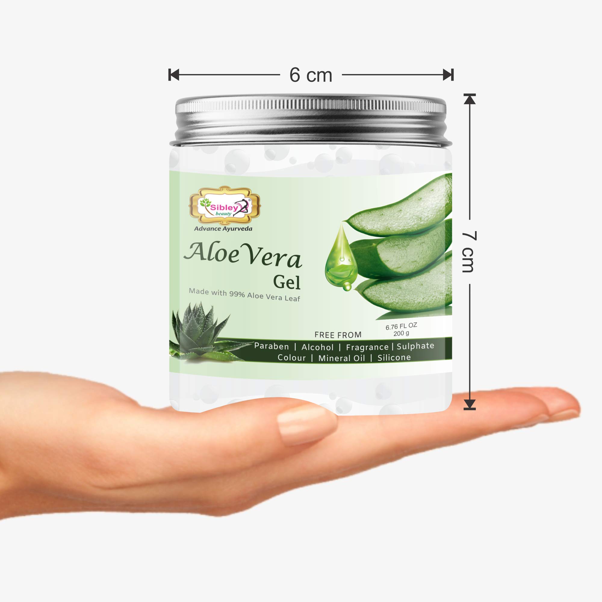 Sibley Pure Aloe Vera Gel for Face & Hair - 200gm Pack | Natural Moisturizer for Dry Skin & Hair Care | Paraben & Sulfate Free | Perfect for Sunburn Relief, After-Sun Care & Scalp Hydration