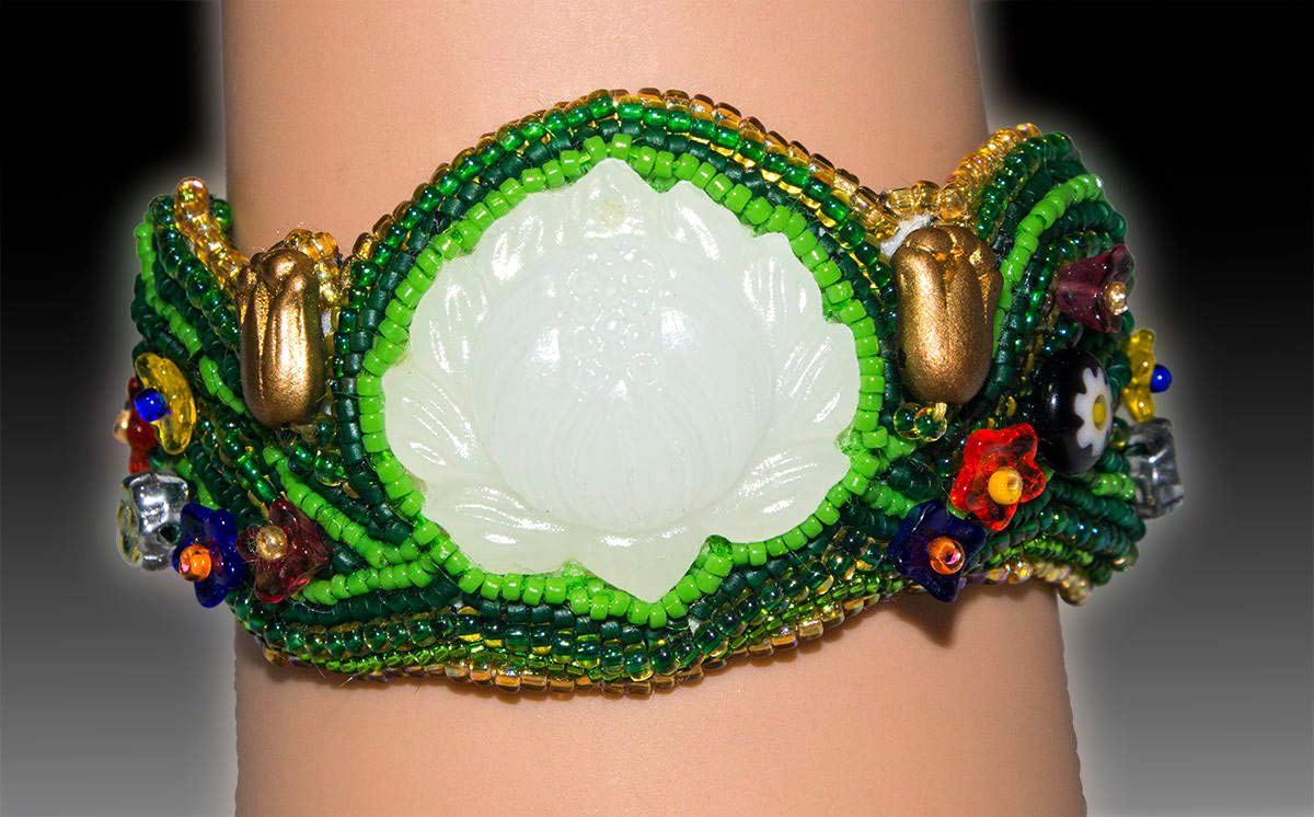 Lotus Jade Bead Embroidered Boho Bracelet - Colorful & Elegant Handmade Jewelry for Women | Perfect for Festivals, Yoga, and Boho Fashion