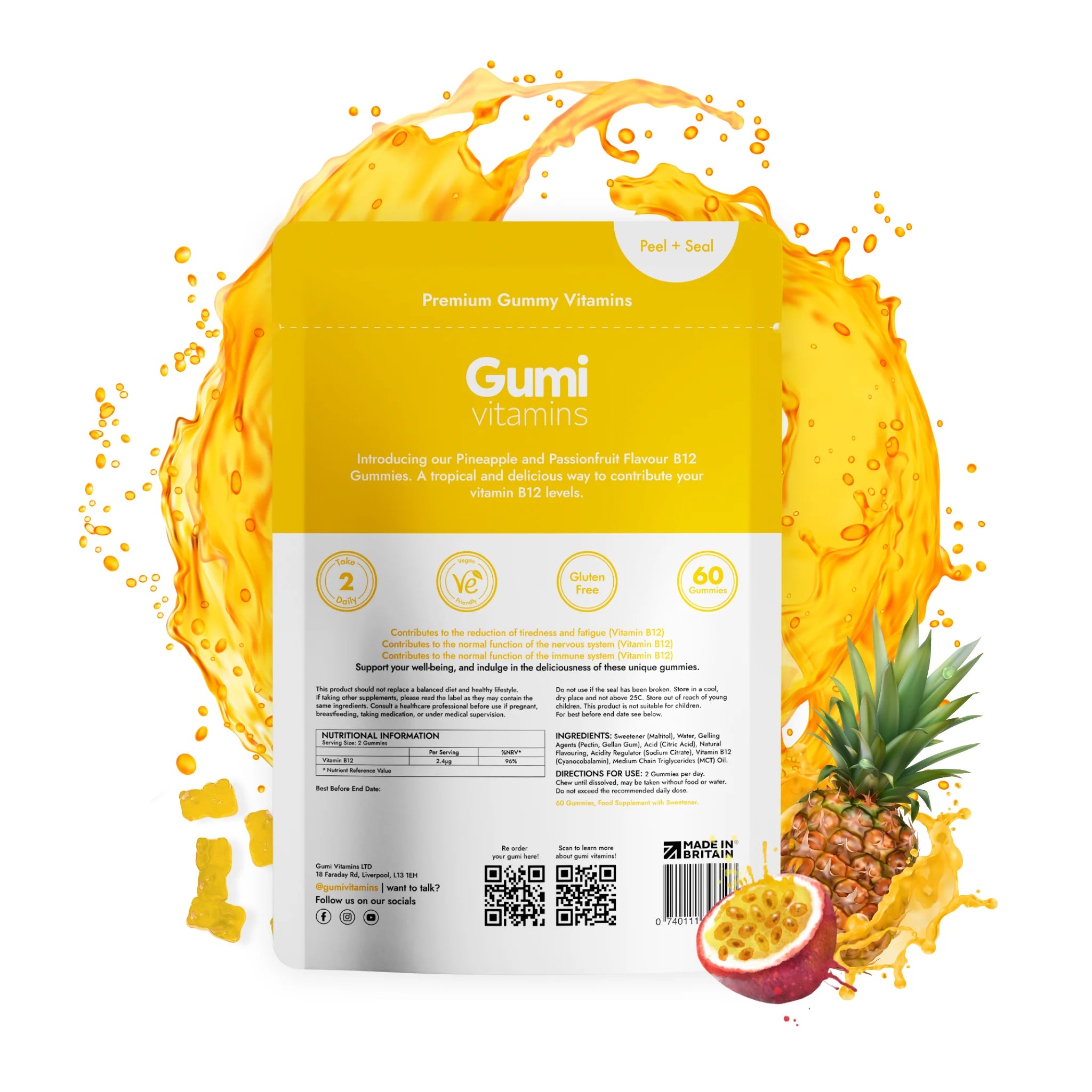 Gumi Vitamins Restore B12 - Delicious Vitamin B12 Gummies for Energy Boost & Immune Support - Perfect for Adults & Kids Daily Health