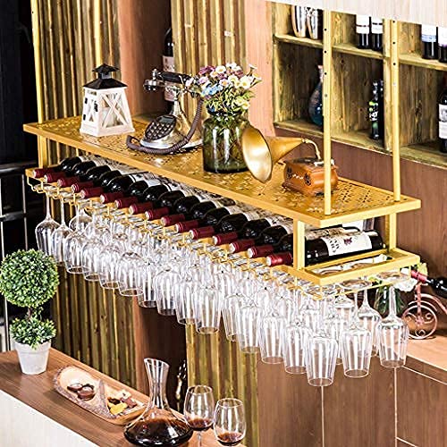 Premium Metal Iron Ceiling Wine Rack - Golden Hanging Stemware Storage Shelf for Wine Bottles & Goblets (60x30cm) - Perfect for Bars, Restaurants & Home Wine Cellars