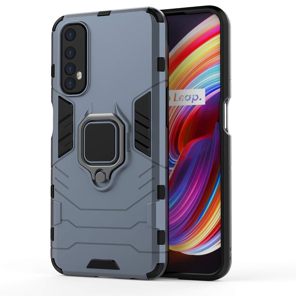 Premium 360° Rotating Ring Holder & Kickstand Magnetic Car Mount Case for Oppo Realme 7 (RMX2151/RMX2155) - Shockproof Protective Phone Cover in Blue - Perfect for Driving, Travel & Hands-Free Use
