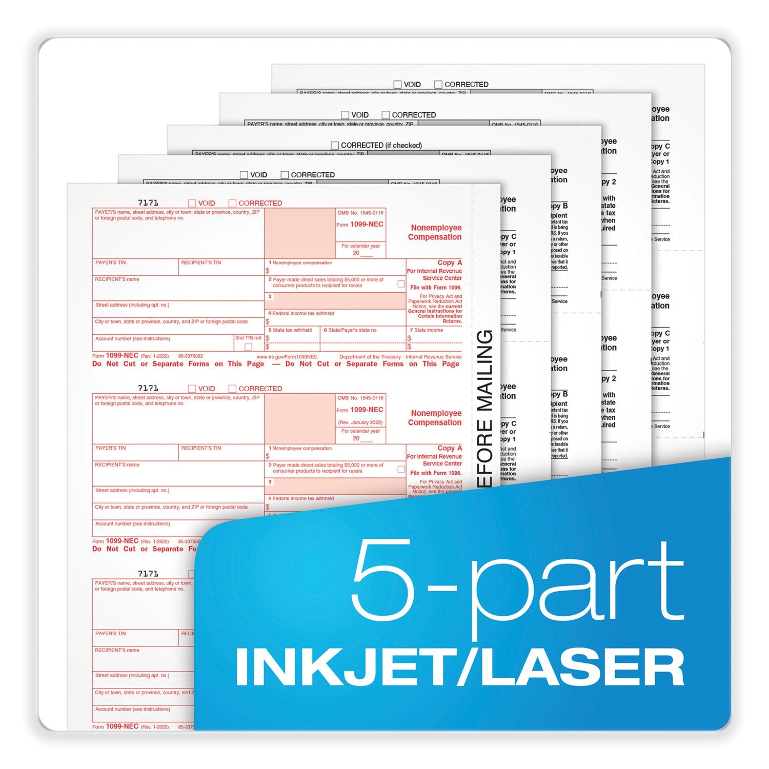 Adams® 1099 NEC & 1096 Tax Form Bundle - 2023 Fiscal Year - Inkjet/Laser Compatible - 5 Part Carbonless - 8.5