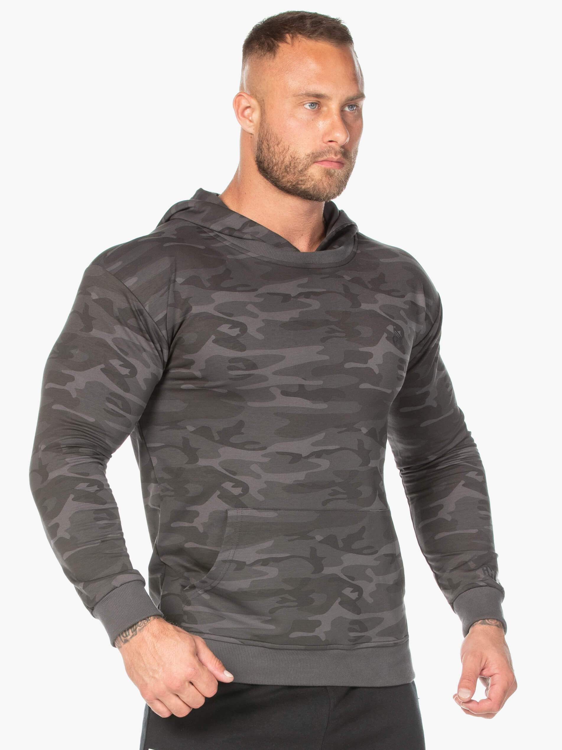 Men's Camo Pullover Hoodie - Black Camouflage Print for Outdoor & Casual Wear | Hunting, Hiking & Street Style