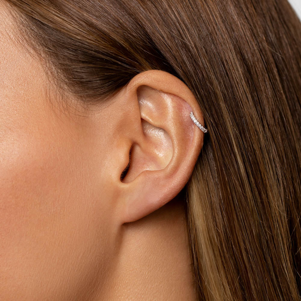 Diamond Helix Huggie Single Earring in Sterling Silver - Perfect for Cartilage Piercing, Everyday Wear & Special Occasions