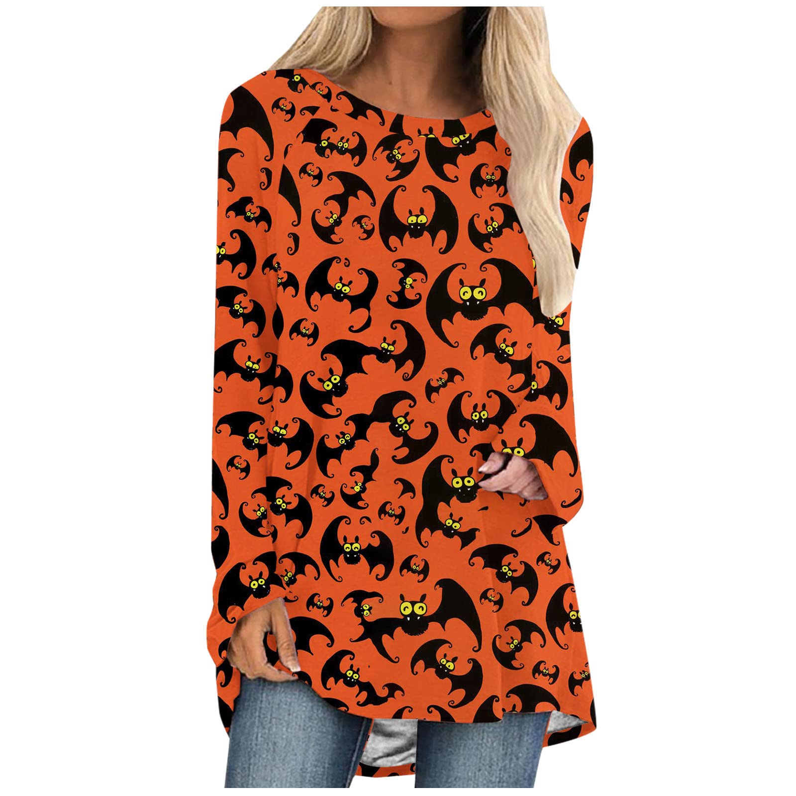 Halloween Shirts for Women - Long Sleeve Graphic Print Pullover Tops | Cute Loose Blouses for Costume Parties, Trick or Treat & Fall Fashion