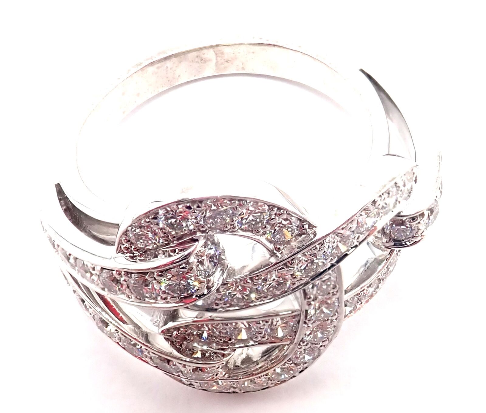 Authentic Cartier Agrafe 18k White Gold Diamond Band Ring for Women - Luxury Wedding Engagement Jewelry Gift for Her