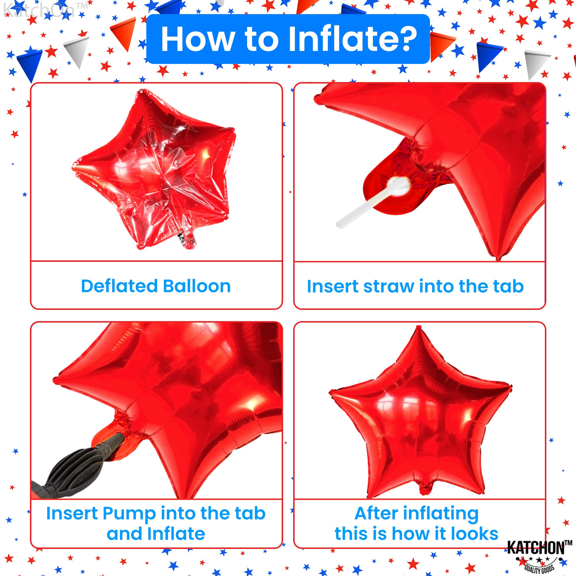 KatchOn Red White Blue Star Balloons - Pack of 12 | Patriotic 4th of July Balloons for Independence Day Decorations | USA Flag Themed Party Supplies for Backyard BBQs, Parades & Patriotic Celebrations