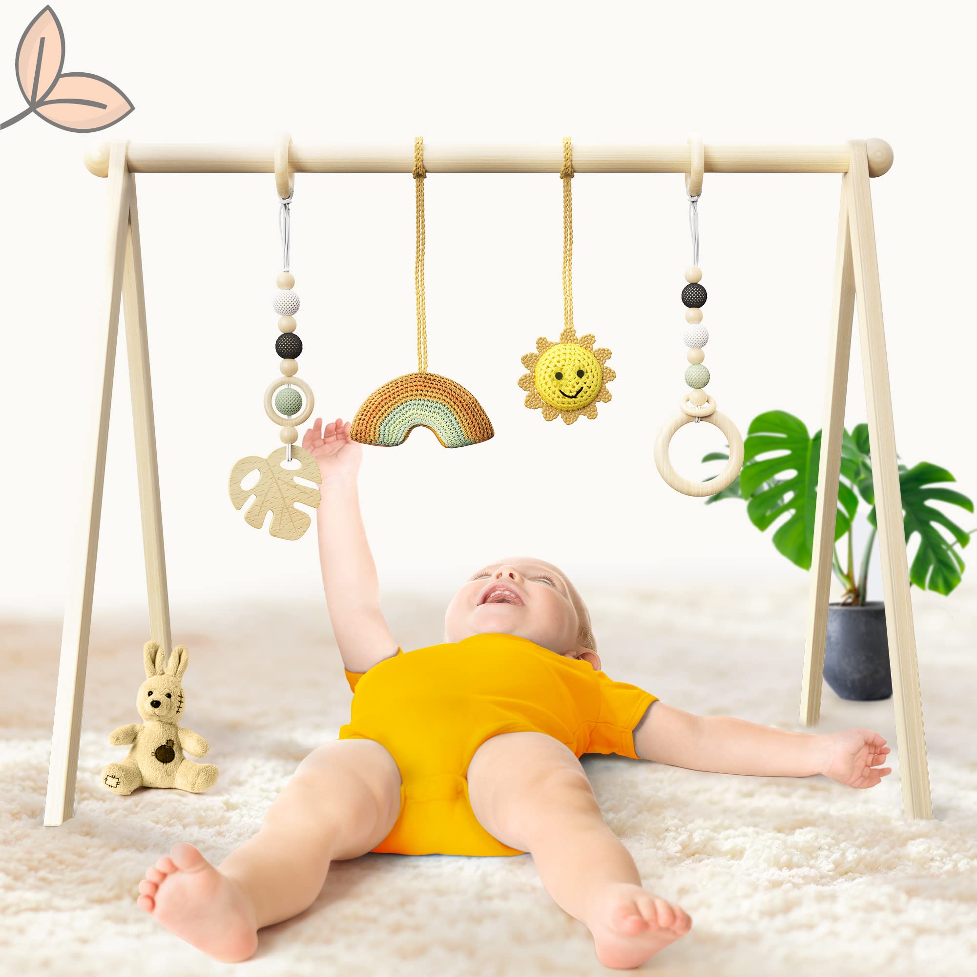 Premium Wooden Baby Play Gym - Natural Non-Toxic Infant Activity Gym with Tummy Time Mat | Newborn Developmental Toy for Crawling & Sensory Play | Perfect Baby Shower Gift & Registry Essential
