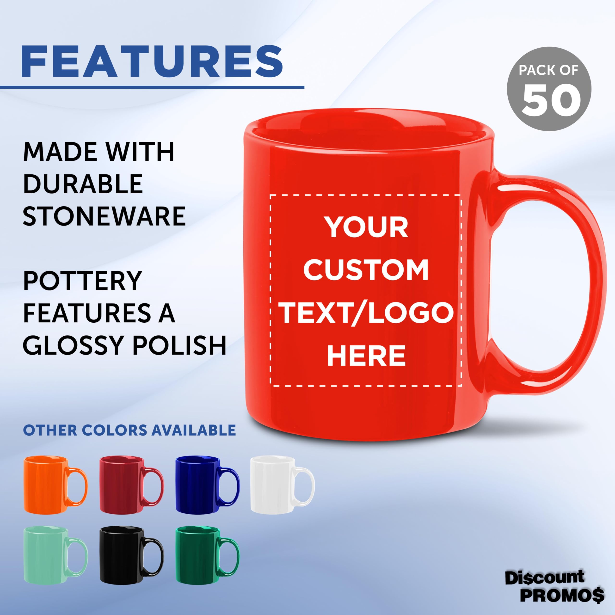 Custom 11 oz Ceramic Coffee Mugs Bulk Set of 50 - Personalized Coffee Cups for Hot & Iced Drinks, Gaming, Office & Home Use - Red